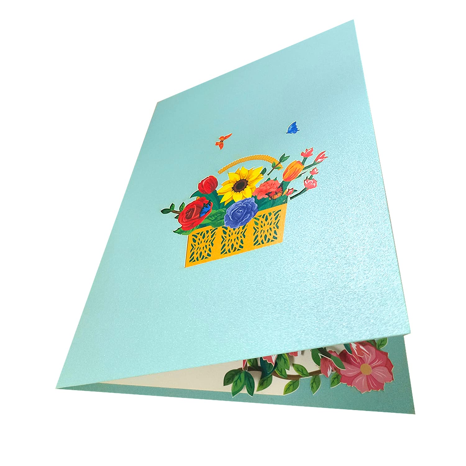 Biglietto Pop-Up Floreale 3D Con Cesto Di Fiori - Fatto A Mano Con Busta, Ideale Per Compleanno E Matrimonio