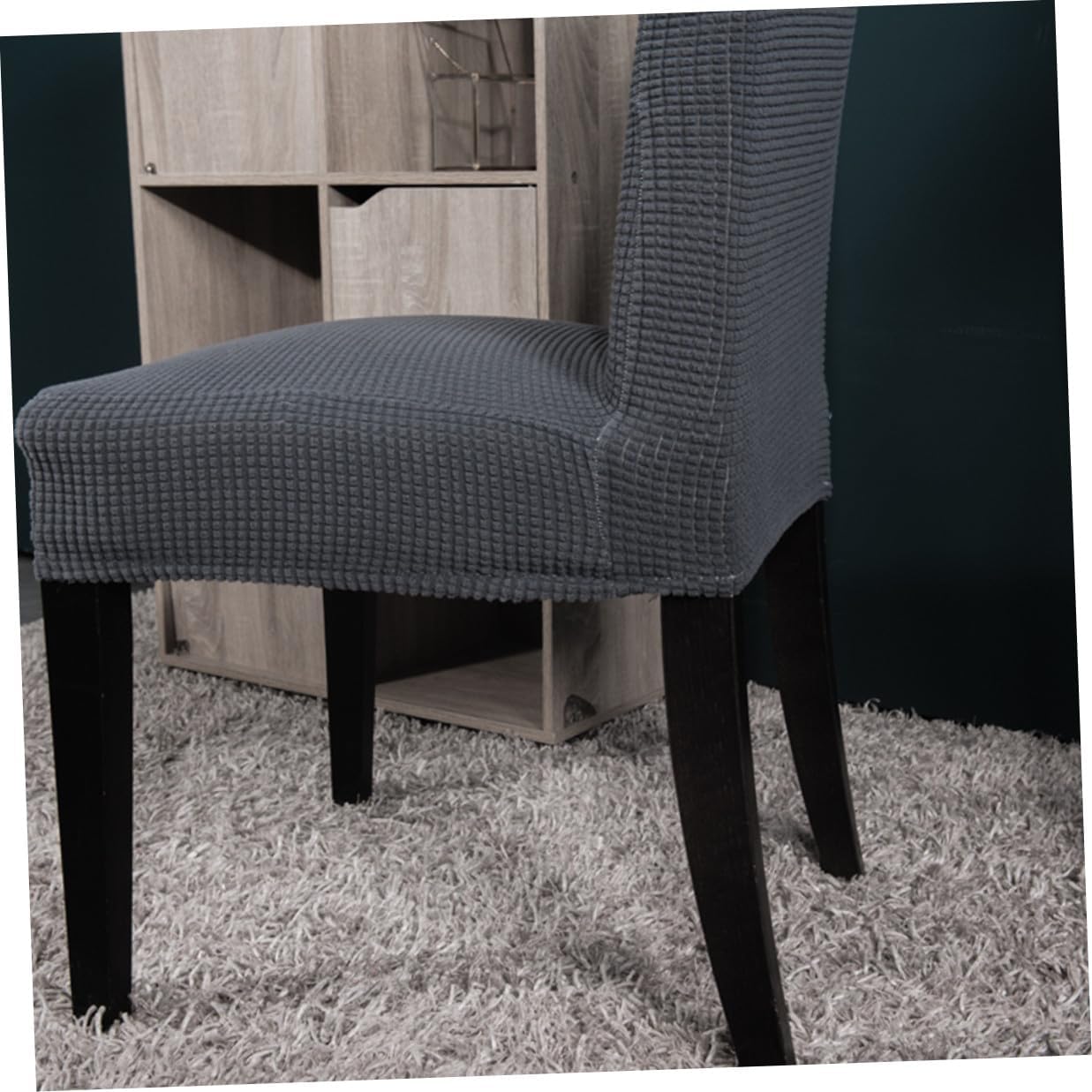 6pcs Elastic Polyester Dining Chair Covers, Stretchy Seat Protector Slipcovers for Kitchen and Office Chairs, Universal Fit, Removable and Washable, Modern Dark Grey Set