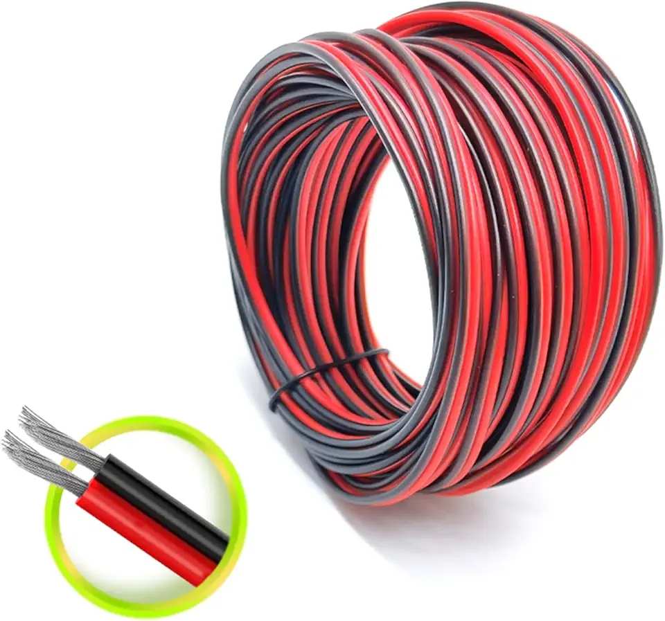 Fio elétrico de silicone 22AWG, preto e vermelho, linha de fio paralelo de 2 condutores, calibre 22, macio e flexível, fio de cobre estanhado sem oxigênio (10 M)