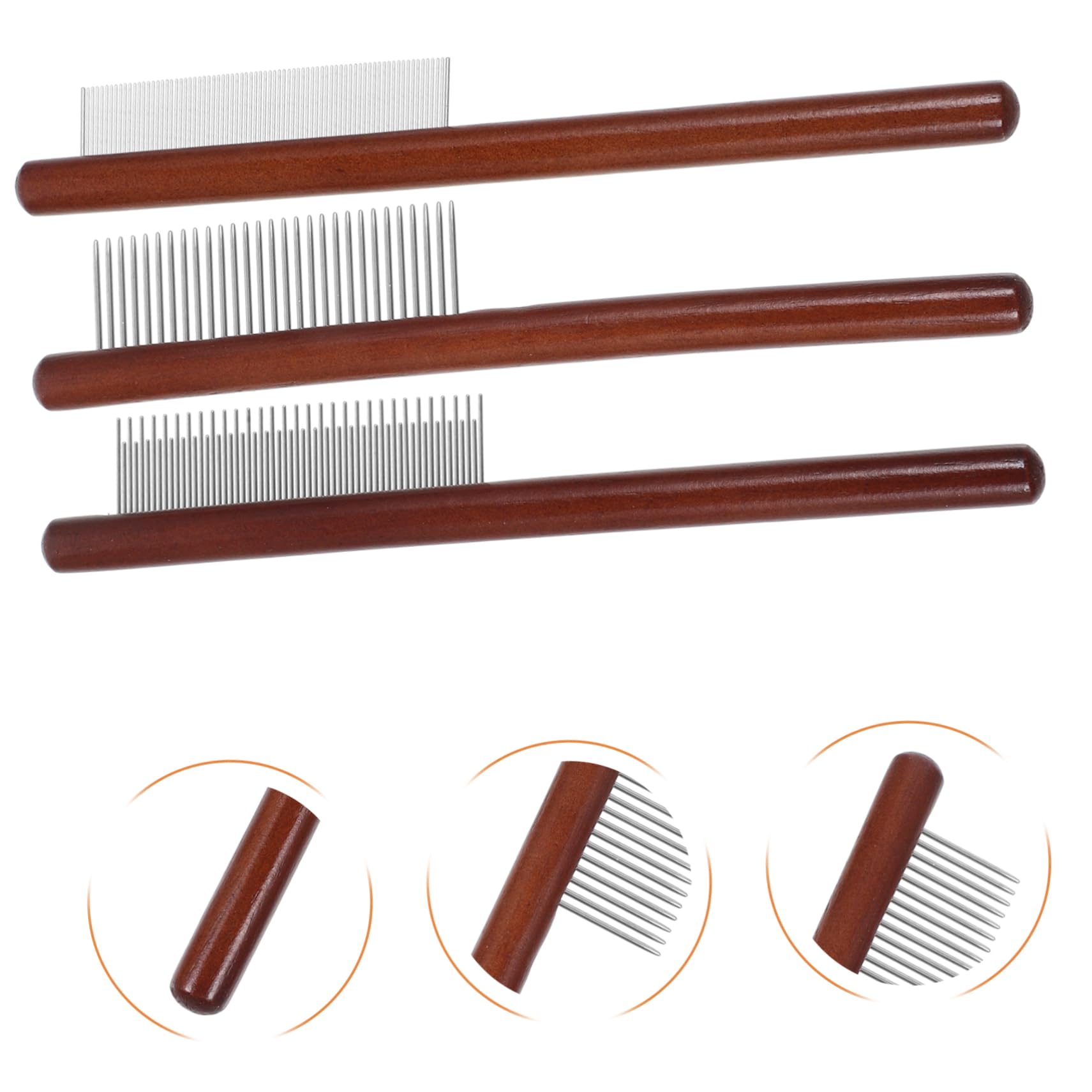 Abaodam 3Pcs Dog Comb with Wooden Handle Pet Grooming Tool for Tangle Removal and Tear for Dogs and Cats