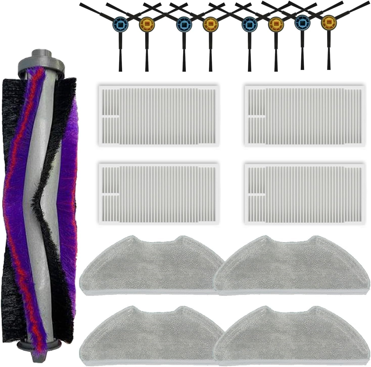Replacement Part Accessories Fit Compatible With Eureka E10s Robot Vacuum Cleaner,1 Main Brush,4 Side Brush,4 Hepa Filters,4 Mop Pads