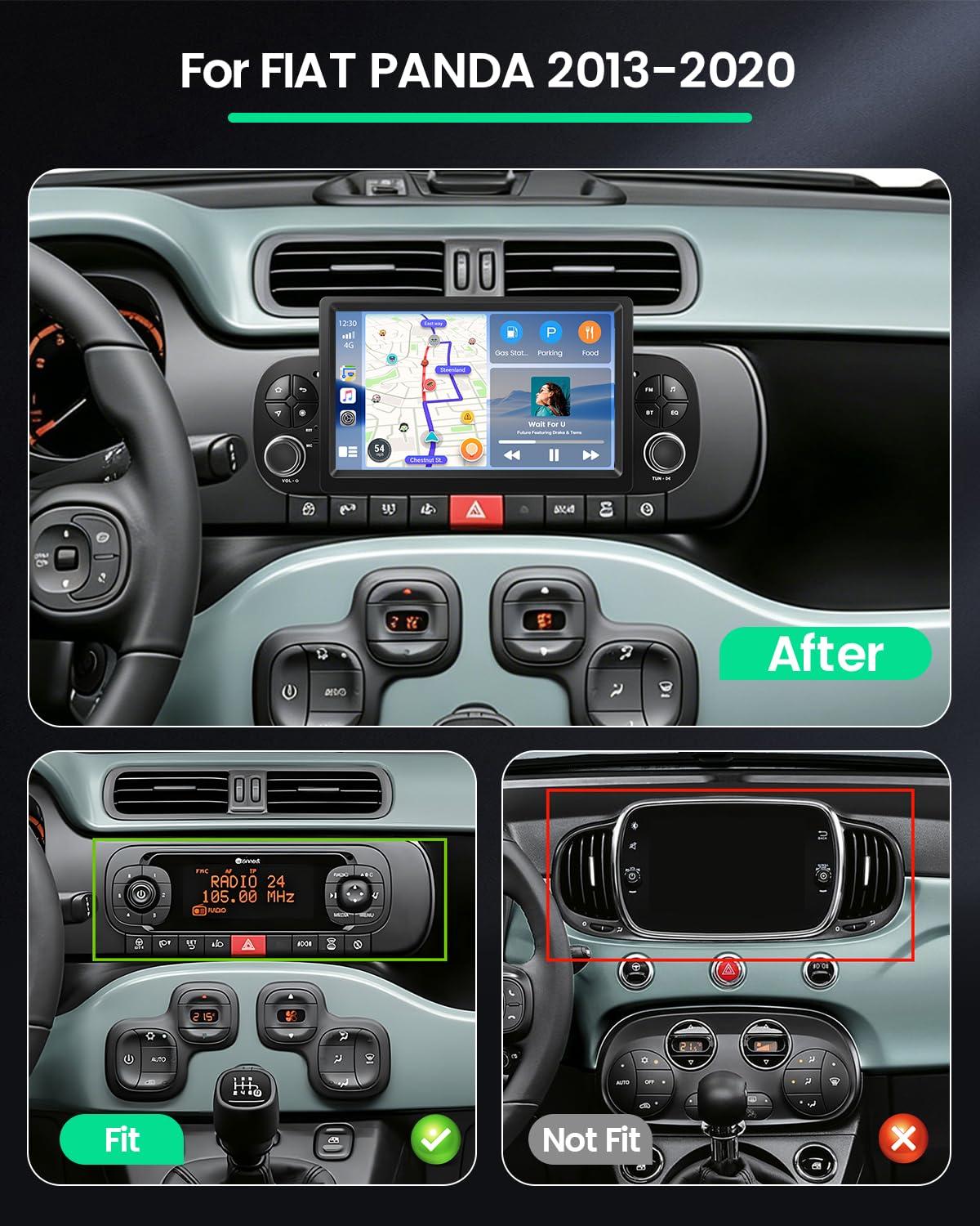 Roinvou 4+64G 7'' Radio Android 15 para FIAT Panda 2013-2020 Incell Screen
