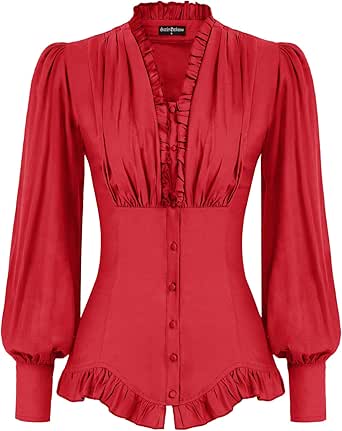 SCARLET DARKNESS Damen Mittelalter Bluse - Schulterfrei Mit Rüschenärmeln