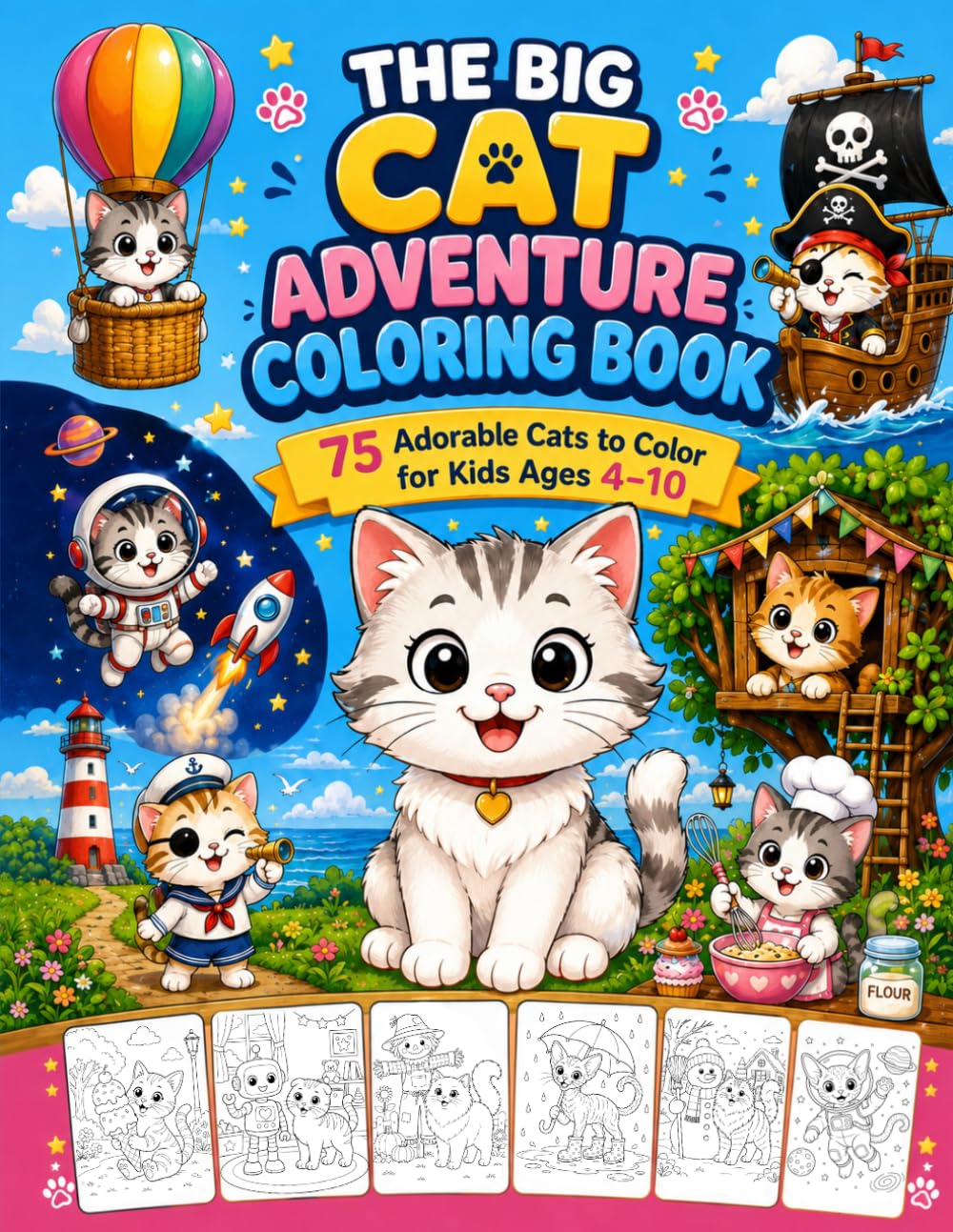 The Big Cat Adventure Coloring Book: 75 Adorable Cats to Color for Kids Ages 4–10