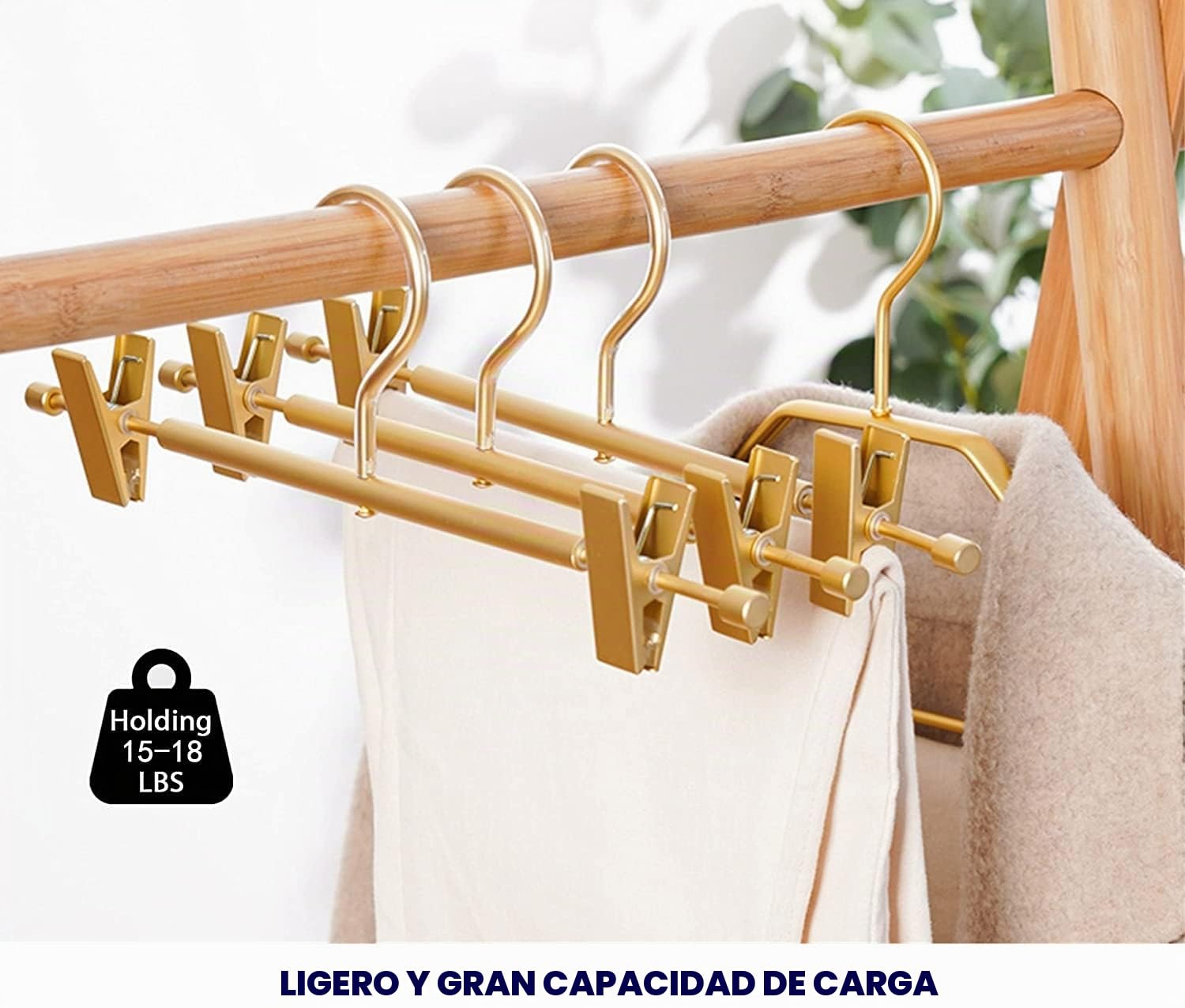 Amber Home 20 Unidades 31cm Perchas de Hierro Dorados, Dorada Metálico Percha para Pantalones Shorts Faldas Calcetines y Ropa Interior, con Clips Antideslizantes y Ganchos Giratorios (Gold)