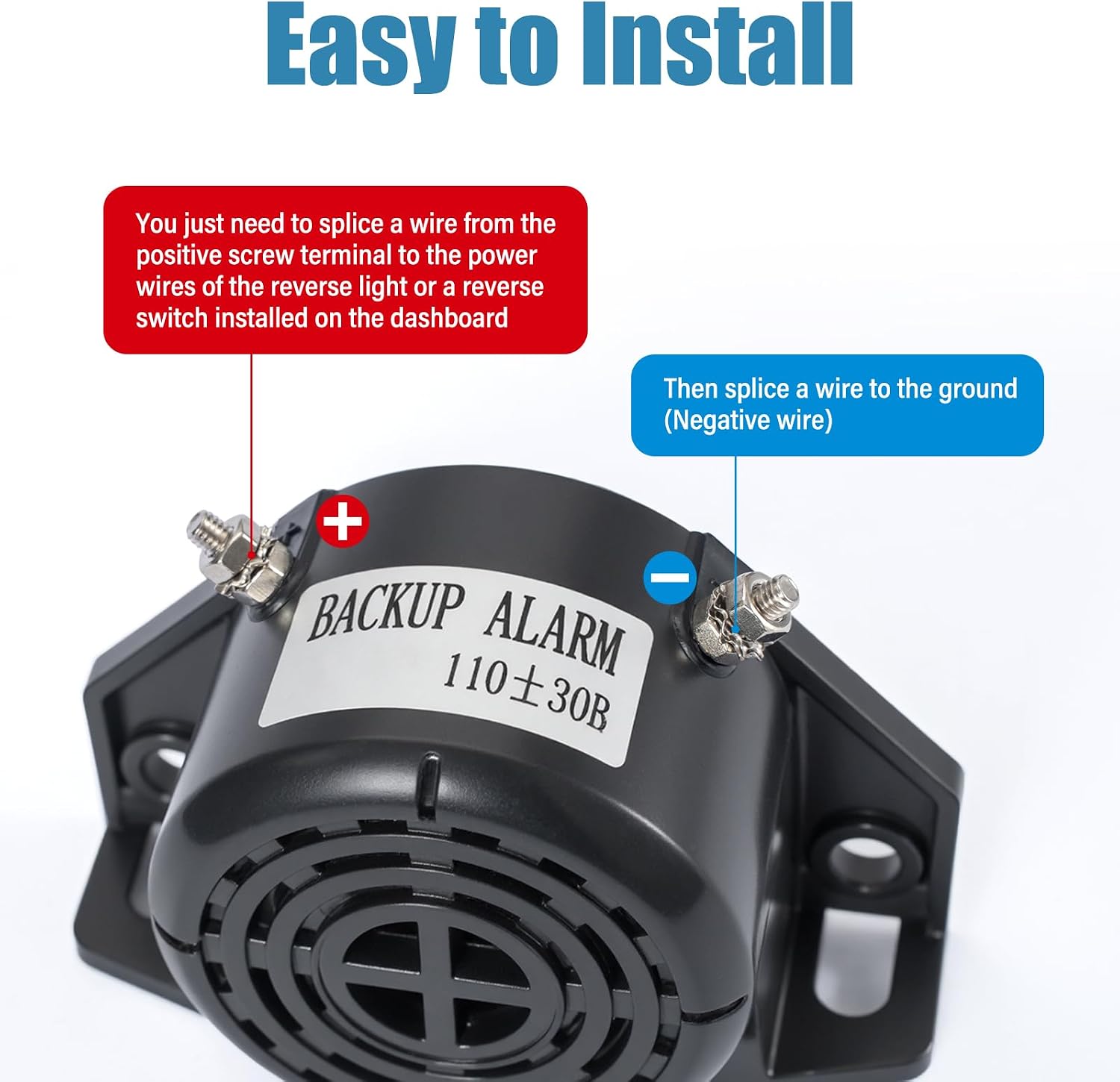 110dB Waterproof Car Backup Alarm (12V-80V DC) - Heavy-Duty Reverse Warning Horn with Wire for Trucks/Vans/SUVs