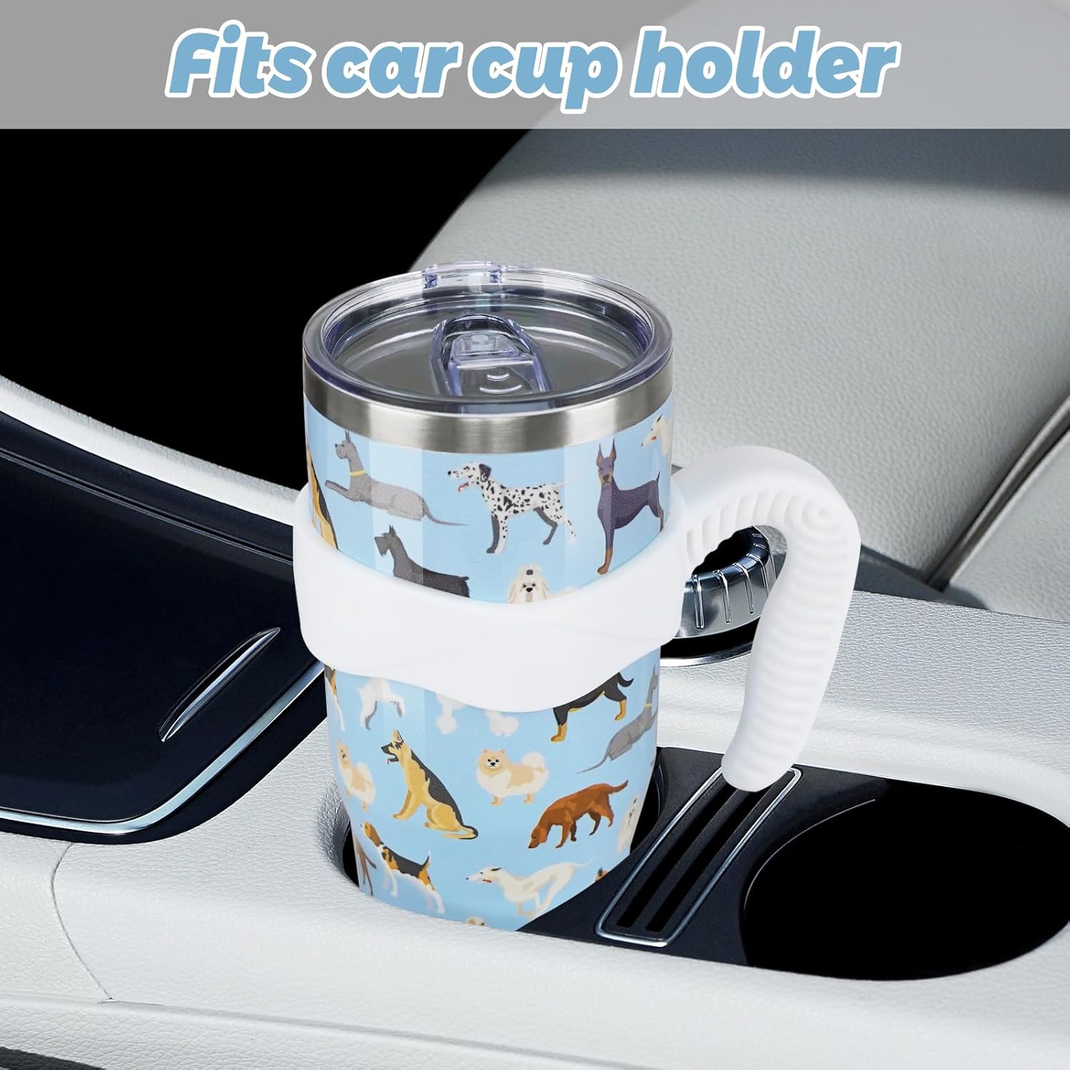 Dog 40oz Tumbler with Handle and Straw, Blue Cute Cup Coffee Mug Stainless Steel Insulated Water Bottle, Gifts for Women Dog Lovers Mom Girl Birthday Christmas - Image 7