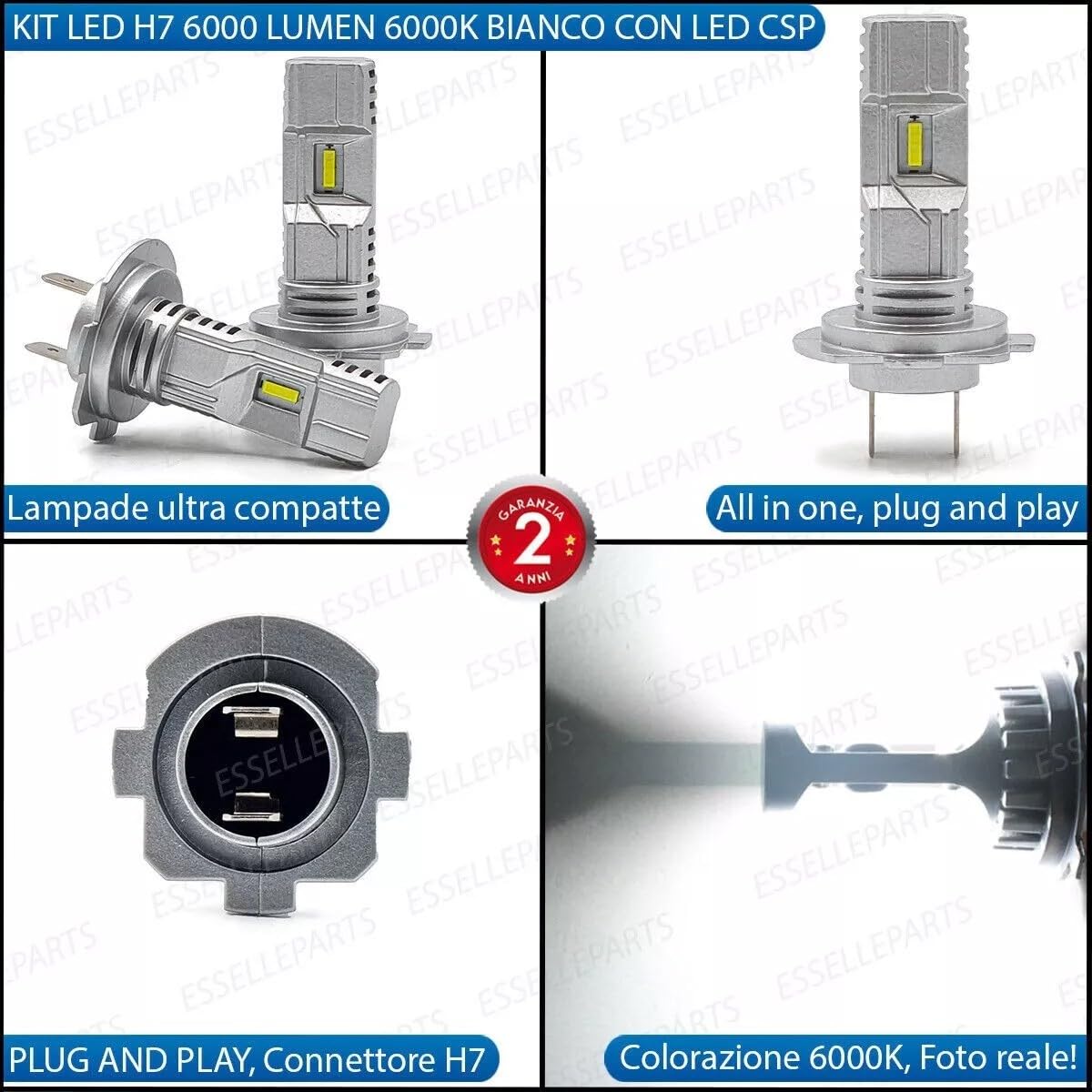 Kit Full LED H7 All in one 6000 Lumen 6000K Bianco Ghiaccio Canbus Plug & Play per Fari Anabbaglianti, Abbaglianti, Luci di Svolta, Fendinebbia Auto e Moto
