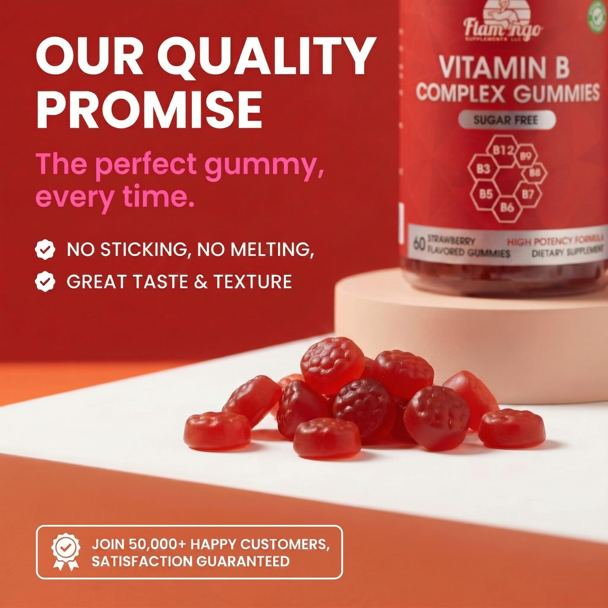 Sugar Free Methylated Vitamin B Complex Gummies for Energy Support - Vitamin B12, B6, B7 Biotin, B9 Folate, B3 Niacin & B5 - Vegan, Third Party Tested - Prenatal & Older Adults - 60 Gummies — Amazon image 5