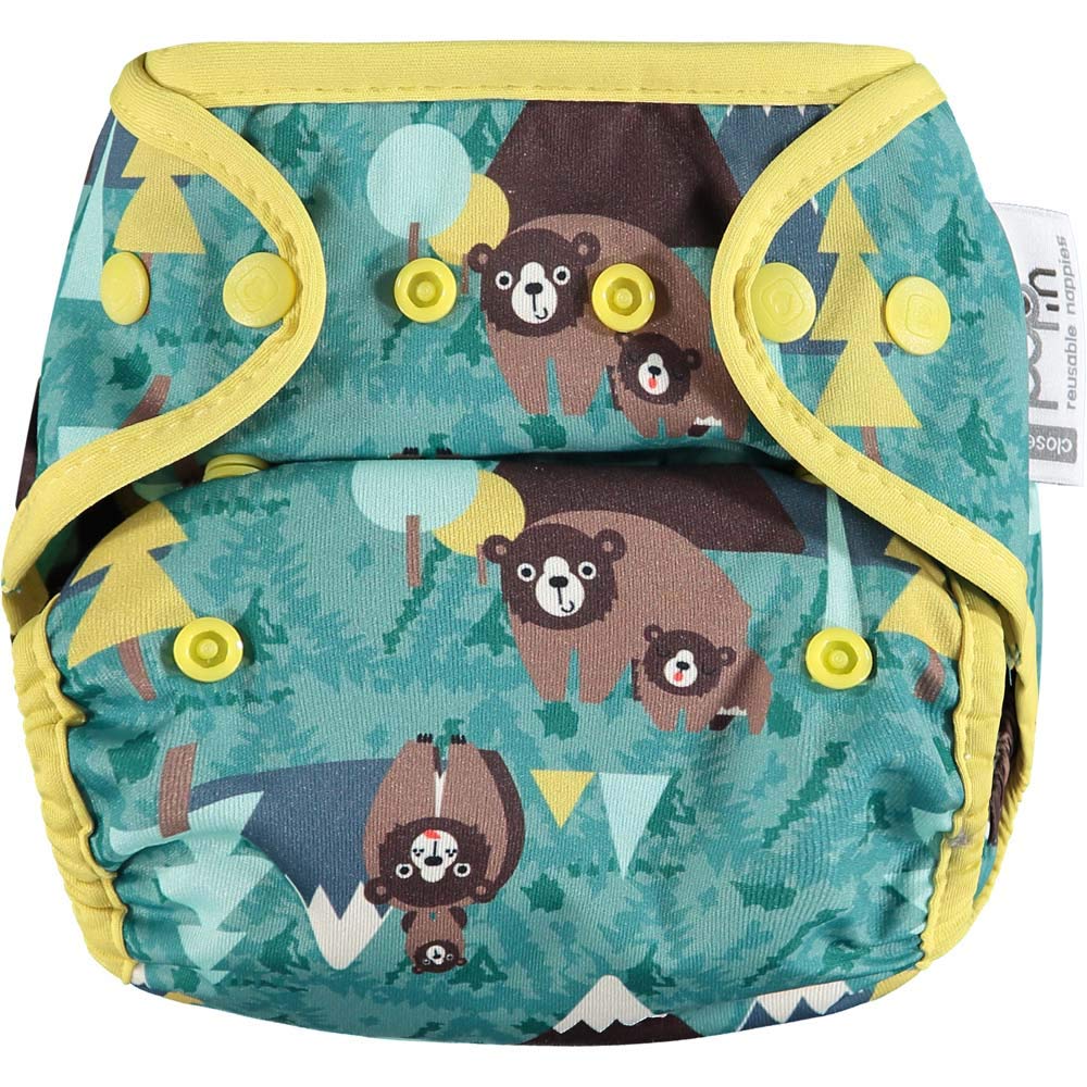 Close Pop-In Pañal de Tela Bambú Reutilizable talla Única Adaptable hasta 16kg corchetes, Bear