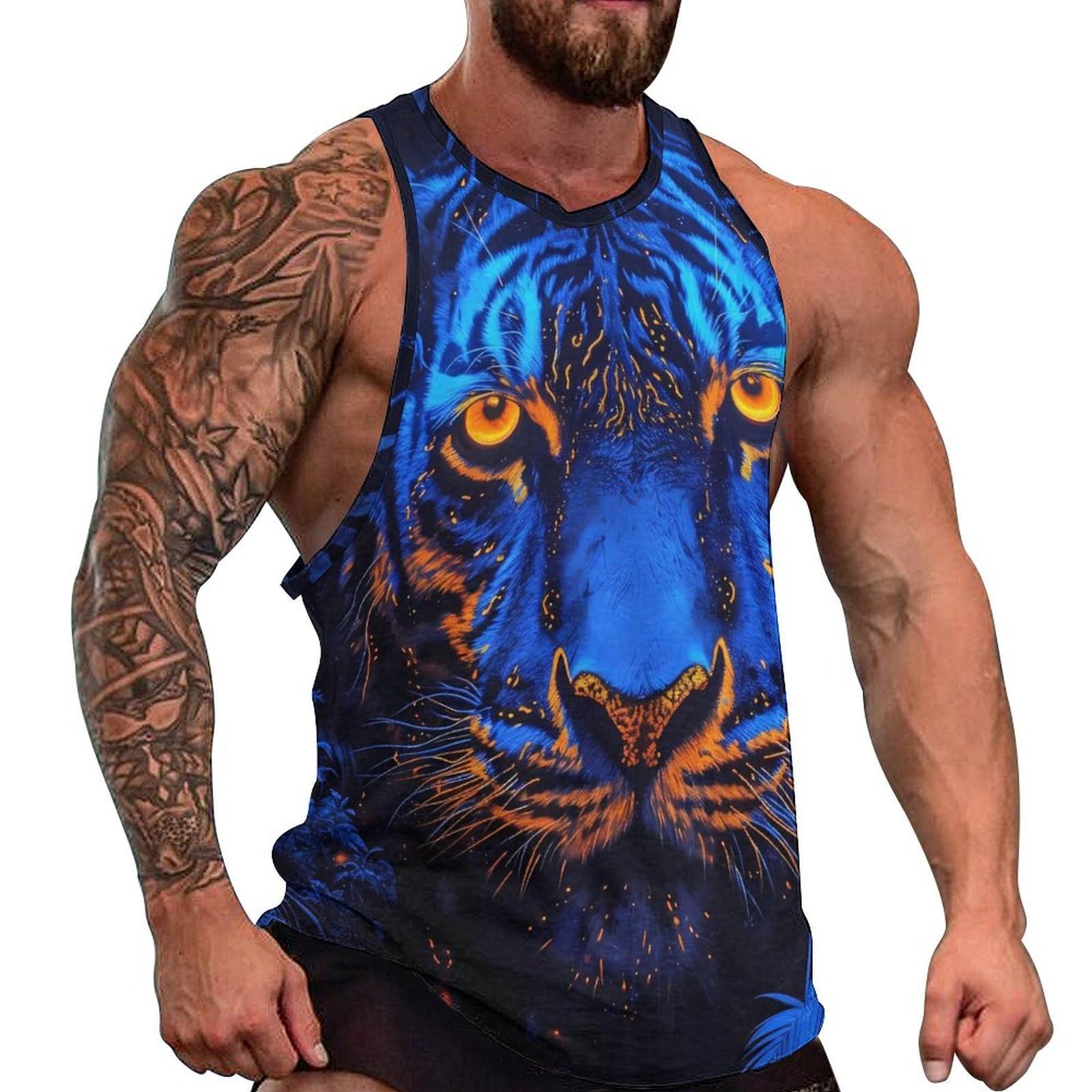 MARSVOVO Tank Tops for Men Animal Print Sport Tank Summer Sleeveless Workout T-Shirts Fitness Vest Athletic Undershirts
