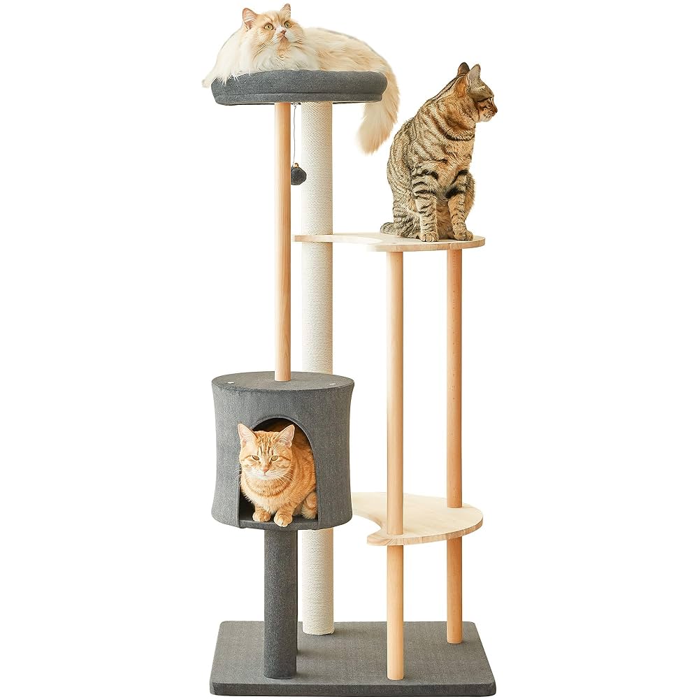 【専用】Mwpo キャットタワー 木製 木目調キャットタワー ベージュ Amazon | Mwpo キャットタワー 木製 キャットタワー シンプル