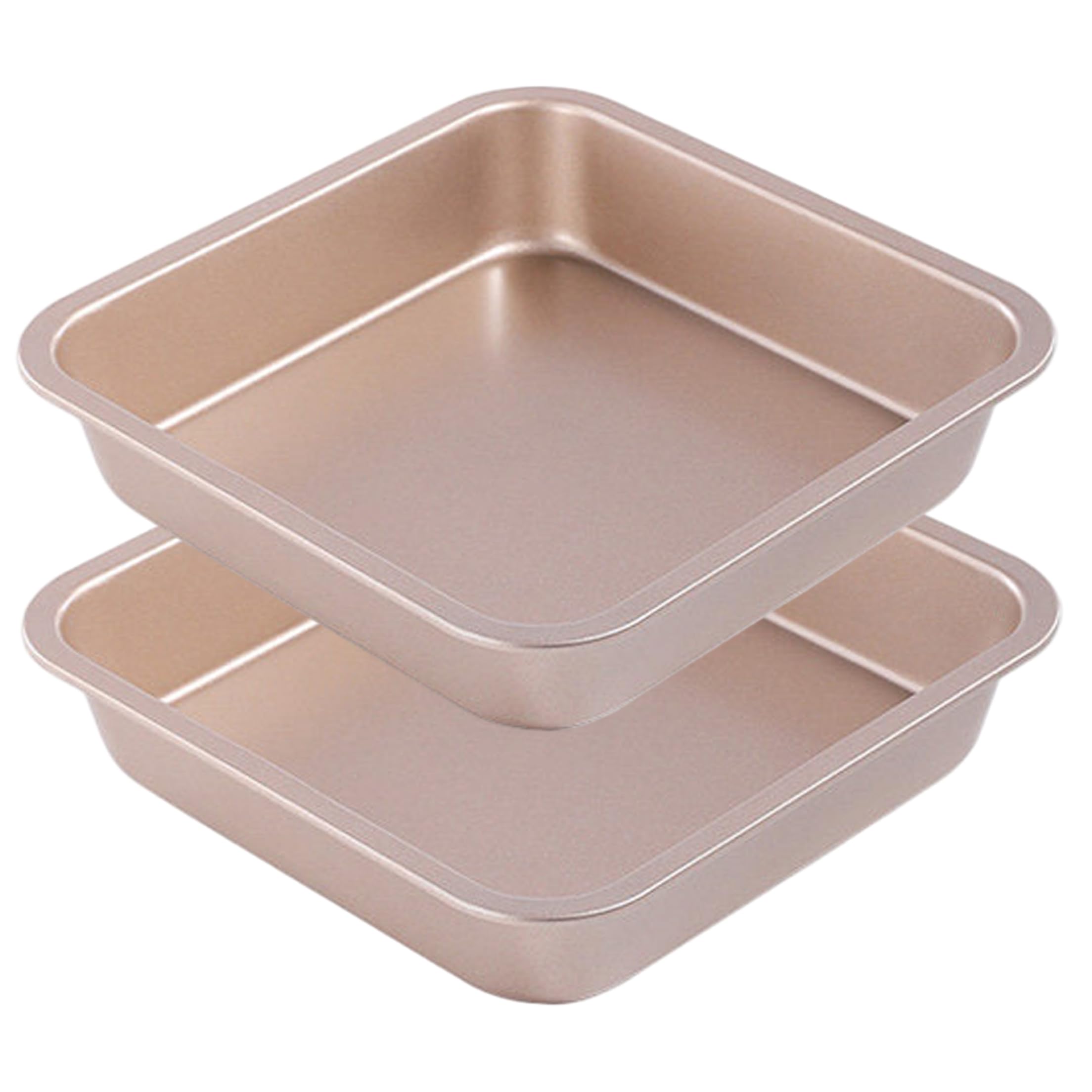 Ginwrek 8x8 baking dish 8x8 Baking Dish, 2 Pcs Pan Set, Non-stick Square Cake & Brownie Pans, Even Heat Distribution, Gold, 8 Inch