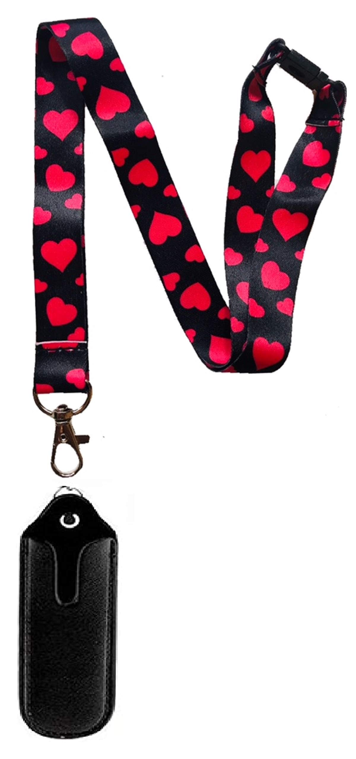 E CIG/Shisha Pen 20MM HIGH Quality Lanyard with Safety Breakaway & Matching Leather Faux CASE Holder (Black with Pink Hearts)