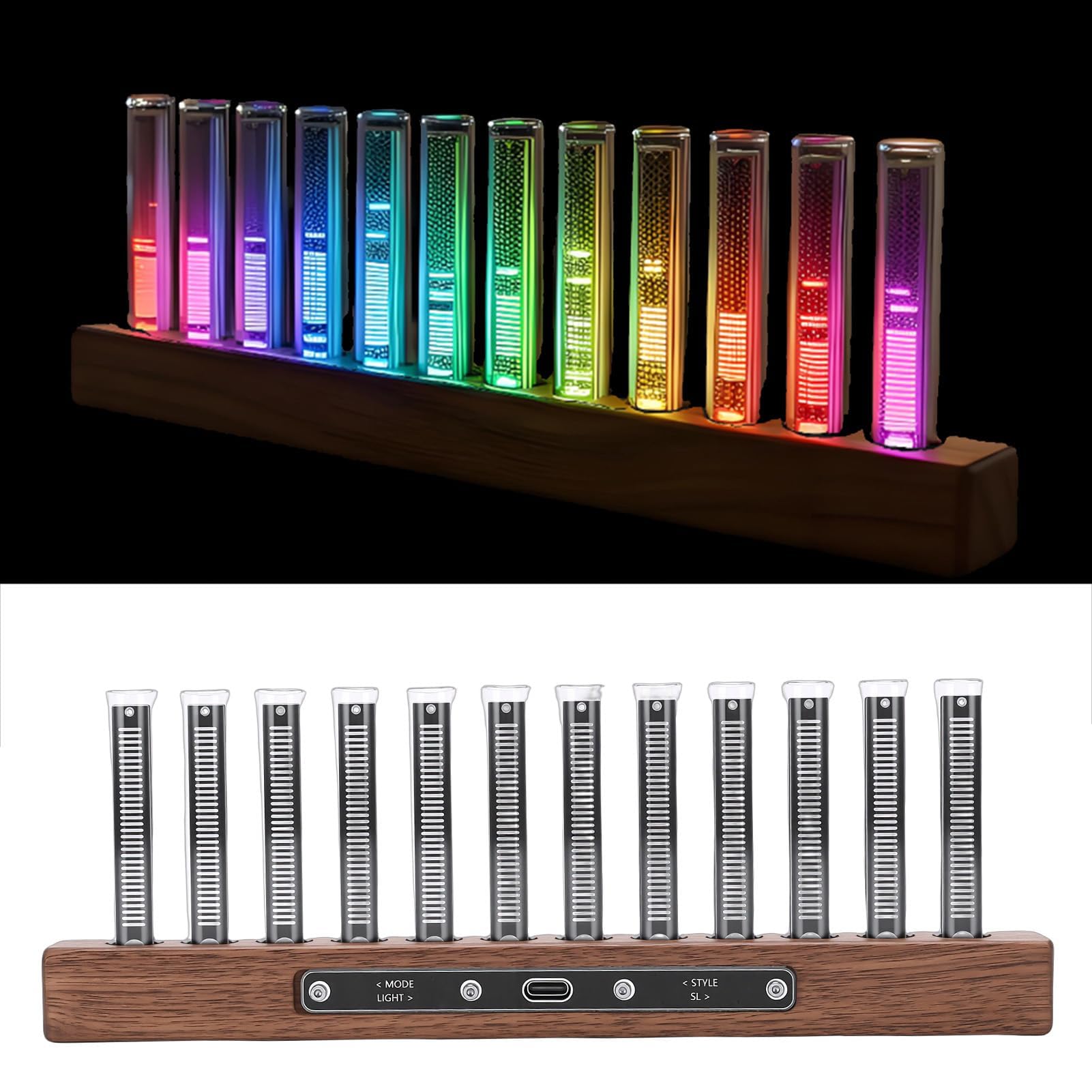 COYEUX Display RGB dello Spettro Musicale, Analizzatore di Spettro A 12 Tubi con 360 LED, Sensibilità Agc, Luminosità dei Colori Regolabile per Scrivania da Gaming, Feste A Casa