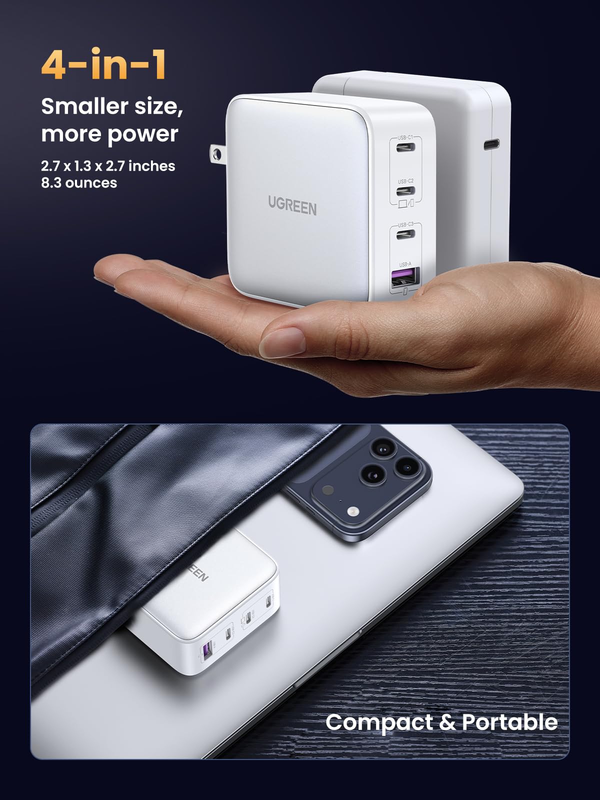 UGREEN Nexode 100W USB C Charger Block, 4-Port GaN Charger Block Fast Charger Compatible for MacBook Pro/Air, iPhone 17 Pro Max/iPhone Air, iPad Pro, Dell XPS, Galaxy S26 S25, Pixel, Steam Deck, White - 5