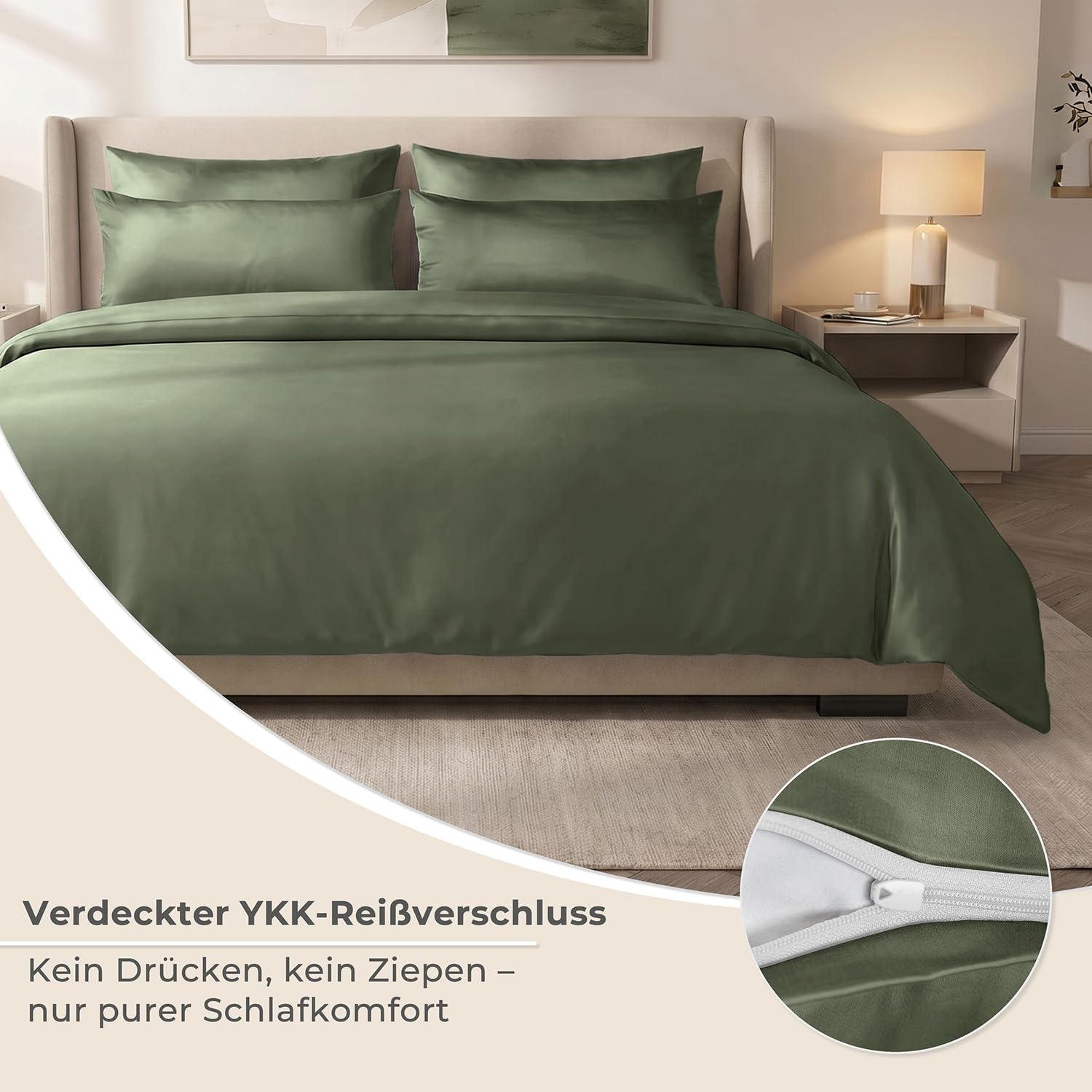 LAYNENBURG Pościel premium Lyocell 135 x 200 + poszewki na poduszki 80 x 80 cm – 100% lyocell Tencel z m.in. eukaliptusa – Öko-Tex 100 – chłodząca pościel letnia z zamkiem błyskawicznym (ciemnozielona