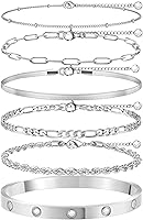 MOINSPIRE 18K Gold Plated Non-Tarnish Stackable Bracelets for Women - Dainty Waterproof Paperclip Chain Bangles Set
