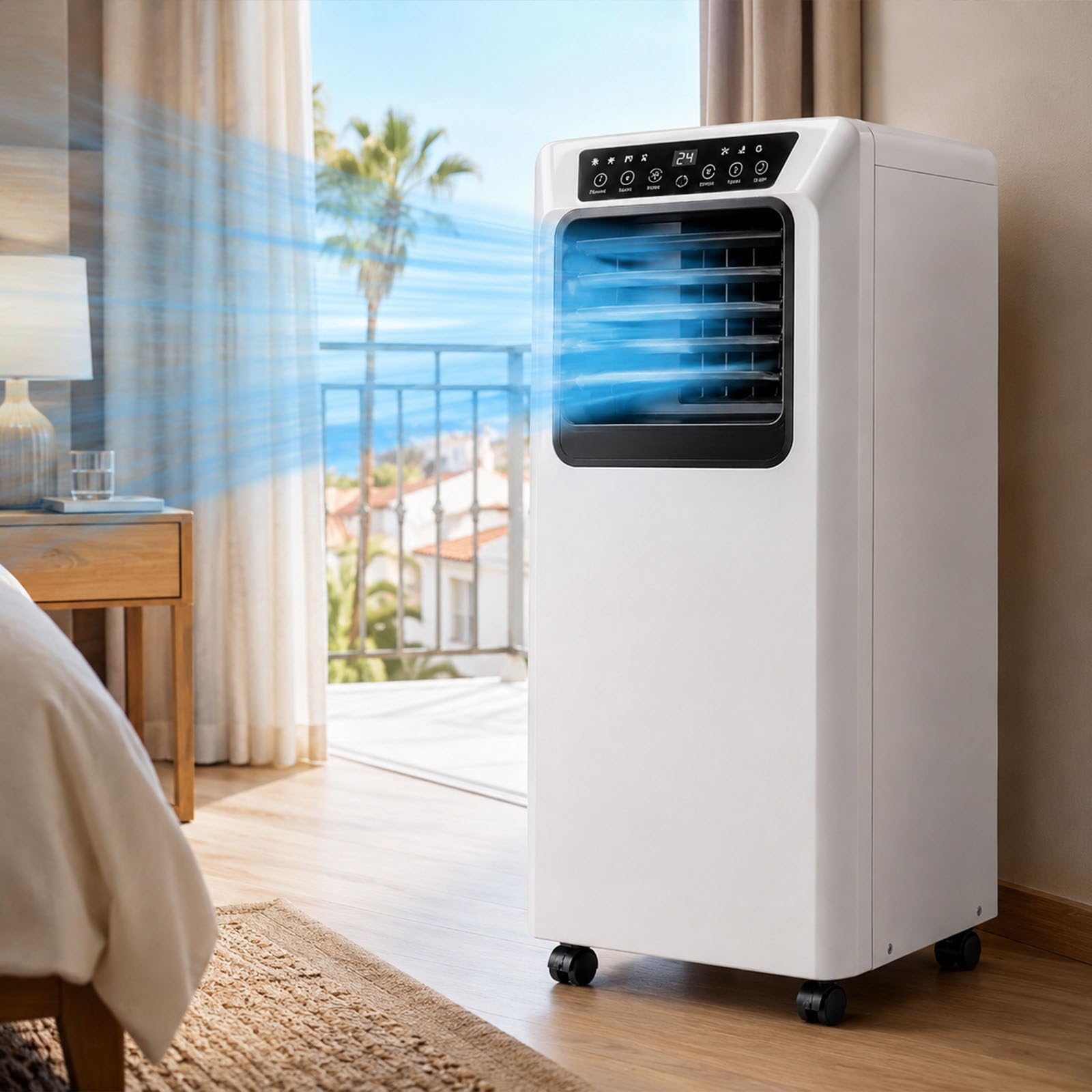 ErShangMao Mobile Air Conditioner, Portable Air Conditioner For Bedroom And Caravan, Portable Air Cooler With Dehumidifier, Dual-Turbine Flow, 120° Swing, 6 M Remote And Self-Evaporation 9000BTU