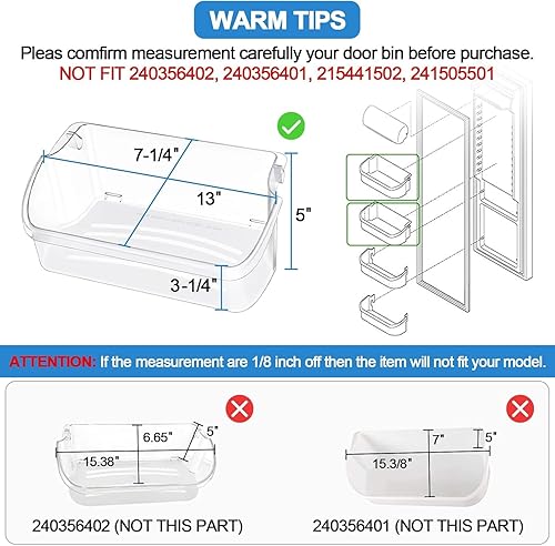 Miniatura 7 de Paquete de 2: estante de cubo de puerta mejorado 240324502 compatible con Frigidaire, Kenmore, Crosley Refrigerator, Replace 844402, 240430303,