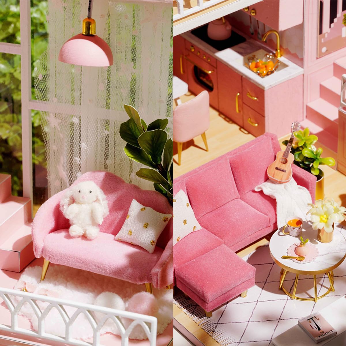Casa delle Bambole Fai da Te in Legno e Carta Creativa per Ragazzo Ragazza | Gioco Immaginativo, Design Elegante, per Famiglia e Soggiorno, Costruzione Facile da Montare e Semplice