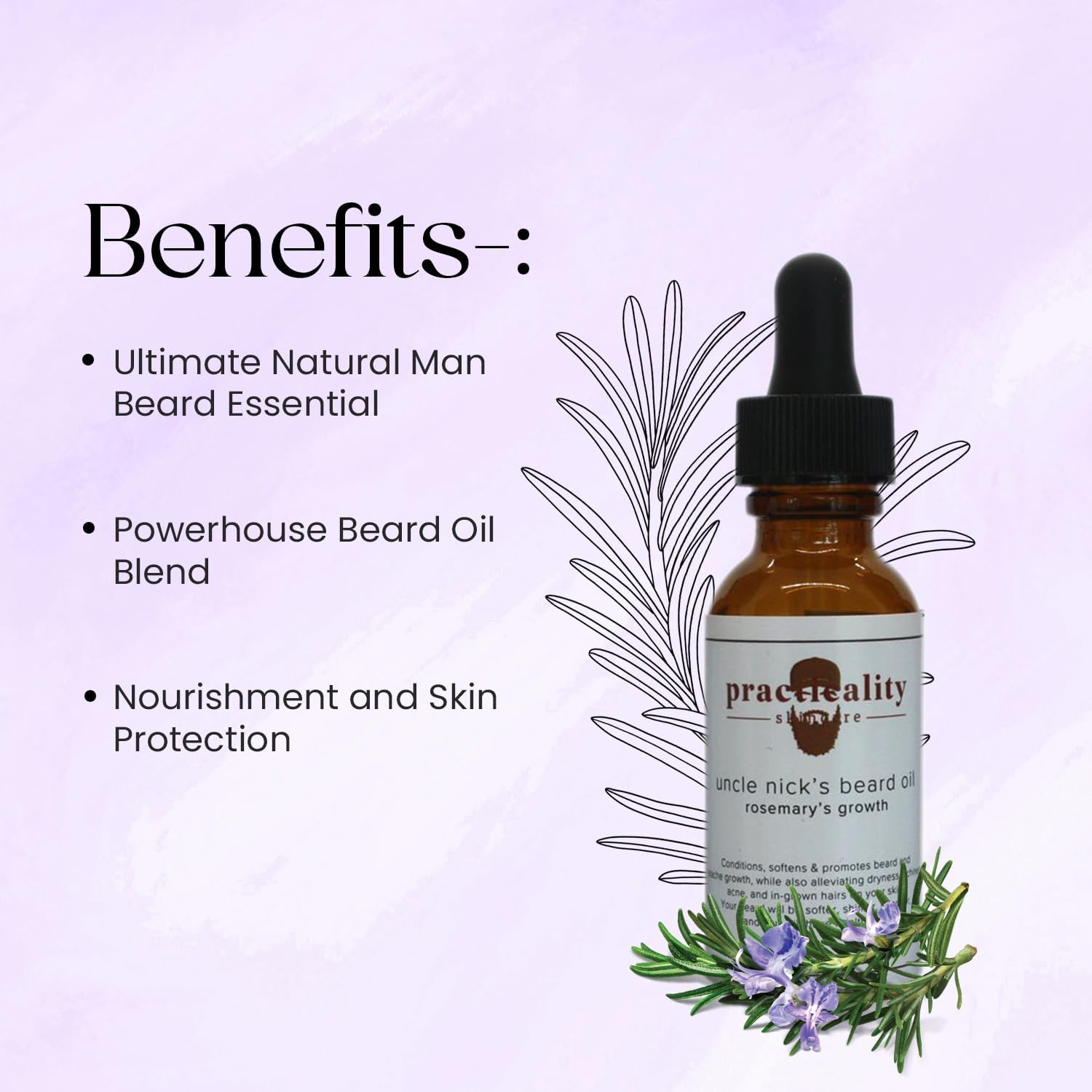 Practicality Skincare Uncle Nick’s Rosemary’s Growth Beard Oil – Premium Beard Growth & Conditioning Oil with Argan, Castor & Pumpkin Seed | Softens, Strengthens & Nourishes Beard & Skin