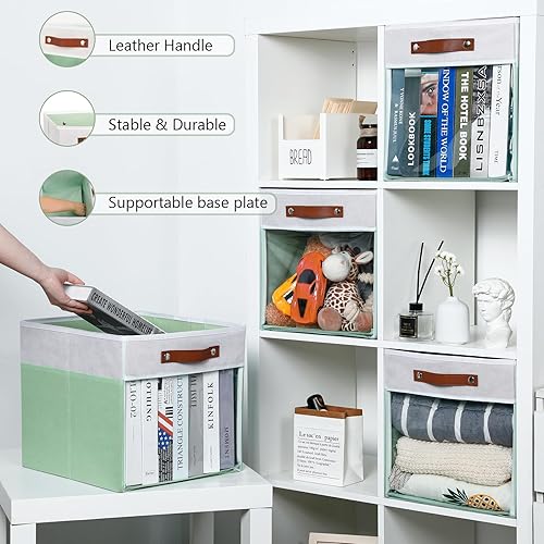 Vista 141 de HNZIGE Juego de 4 canastas de almacenamiento de tela, 12 x 12 pulgadas, juego de 4, canastas decorativas para organizar con asas, cubos cuadrados