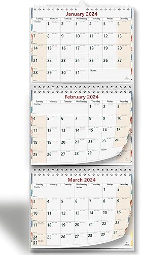 StriveZen - Calendario de pared de 3 meses 2023 2024, Move-a-Page, 11 x 26 pulgadas, grande, vertical, encuadernado con alambre, julio de 2023 a