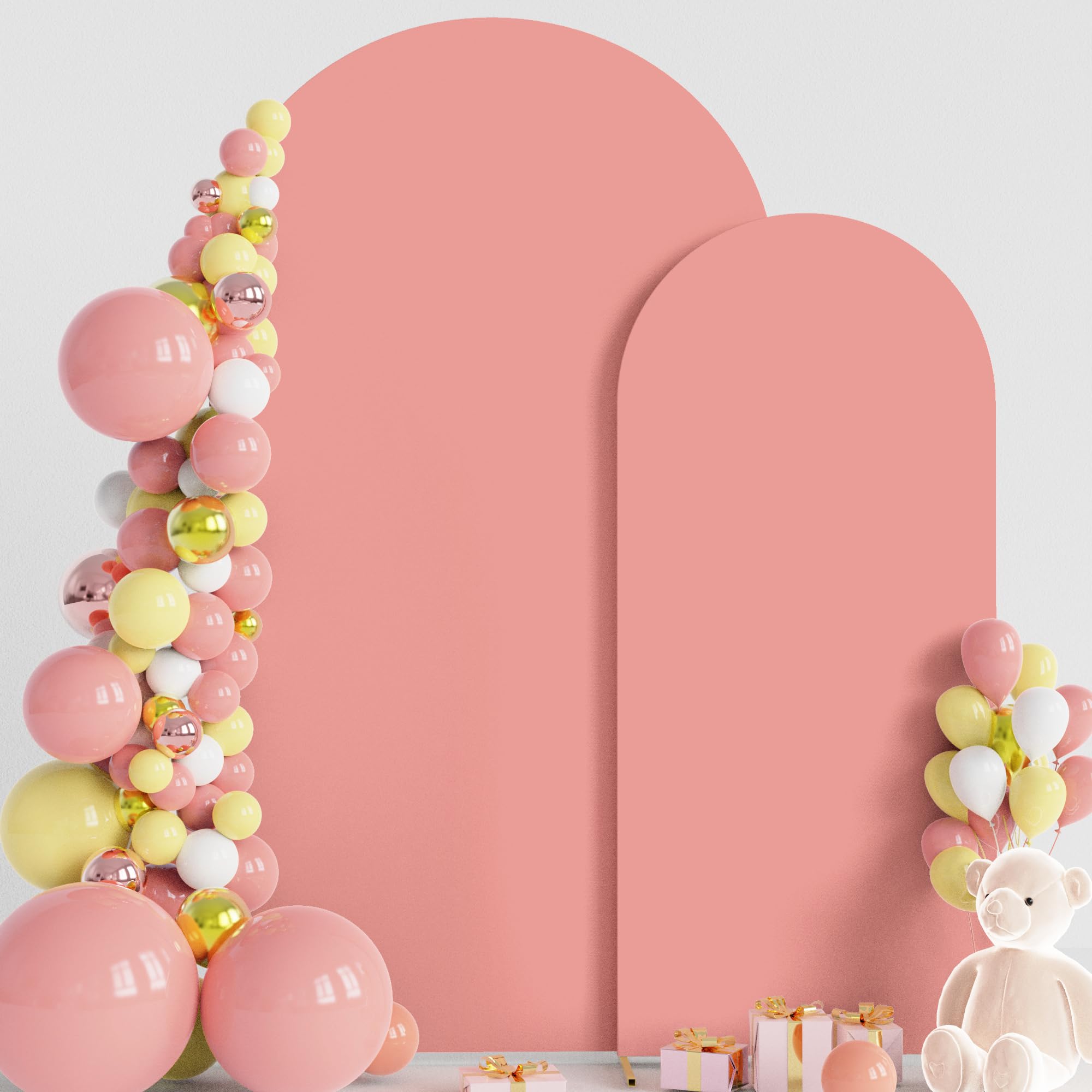 Wokceer Wedding Arch Cover 7.2FT, 6FT Spandex Fitted Wedding Arch Stand Covers 2 Set Round Top Chiara Arch Backdrop Stands Cover for Birthday Party Ceremony Banquet Decoration Dusty Rose