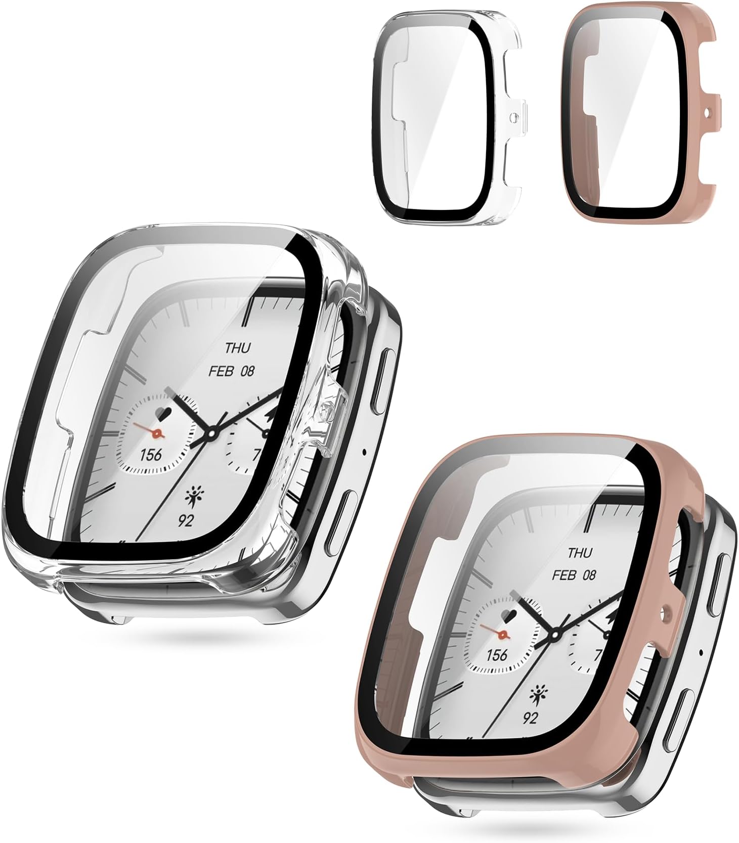 2pack, Screen Protector Case for AMAZFIT Active 2 /Active 2 Square - Integrated Design for Ultimate Smartwatch Protection,PC + Screen Tempered Film,Anti-Scratch,Transparent,Pink