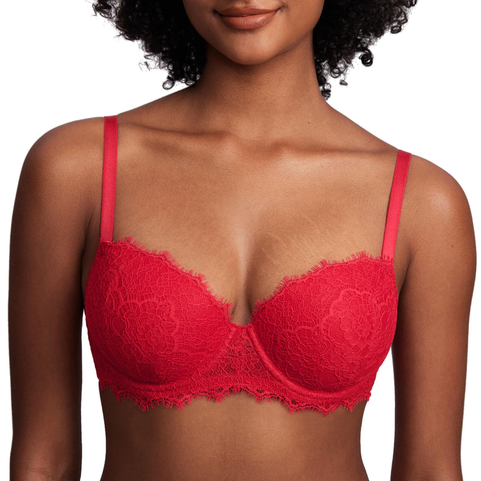 Women's Balconette Bra Lace Lightly Padded Demi Full Coverage Plus Size Bras Underwire Support