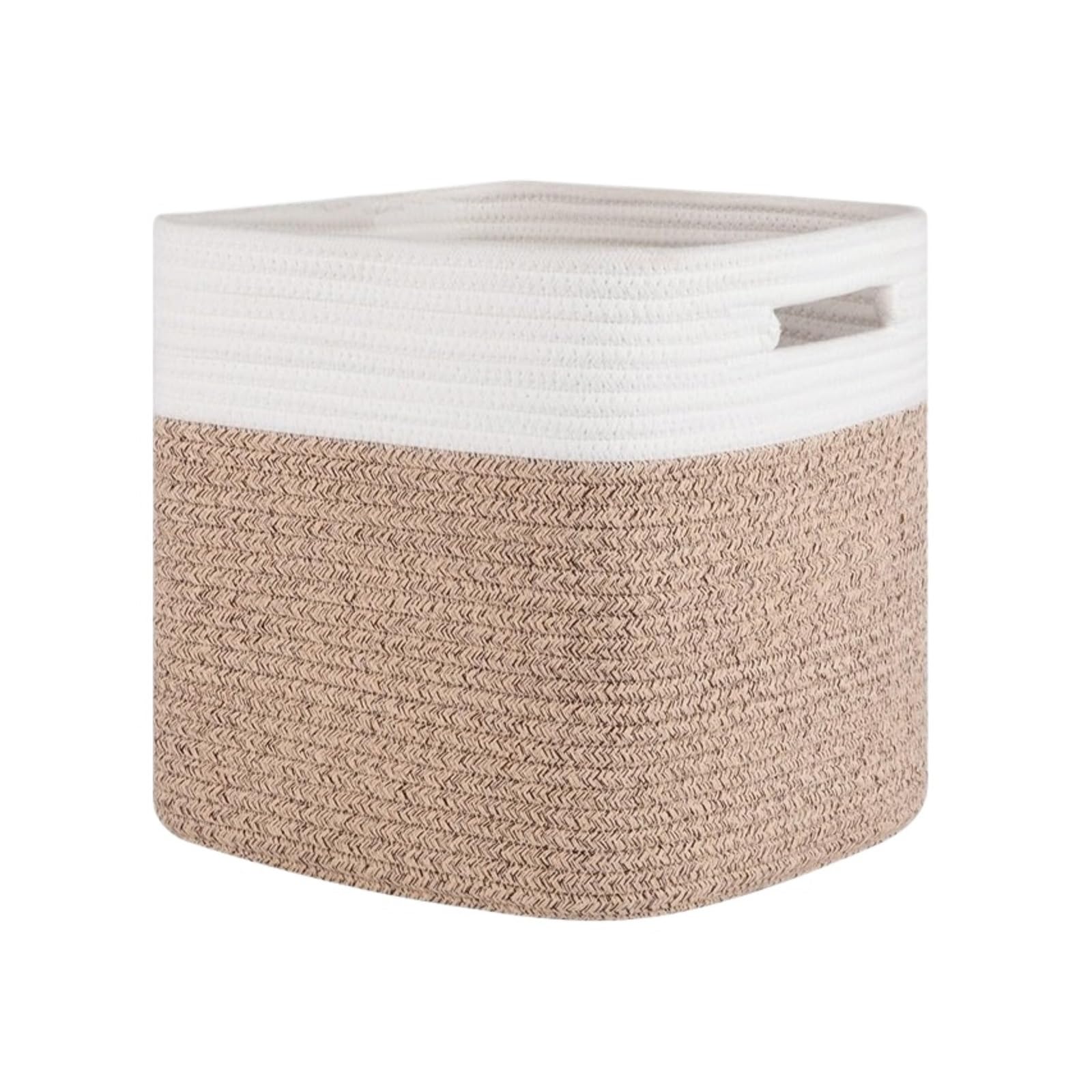 Laundry Hamper Cotton Rope Square Laundry Basket Storage Space Saving For Dirty Cloth and Blankets(Brown)