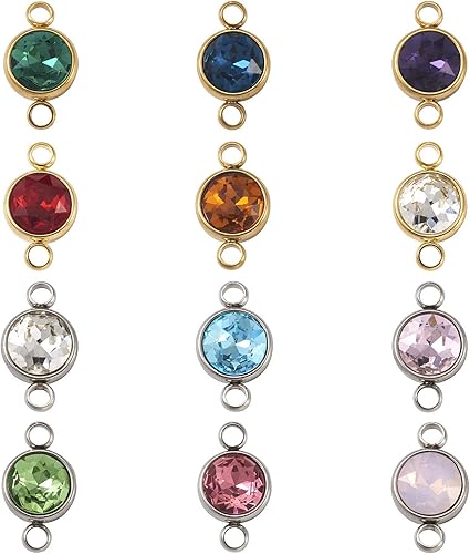 Miniatura 2 de Pandahall - 20 unidades de conectores redondos planos de vidrio de 0.689 x 0.394 x 0.256 in, colgantes de piedras preciosas de vidrio facetado de