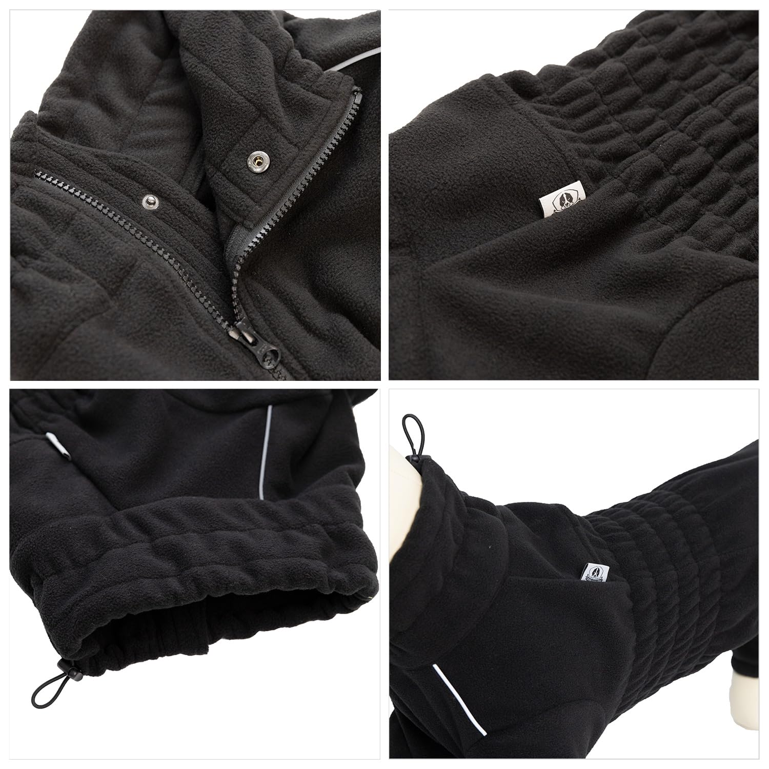 Warm Dog Coat, Windproof Jacket for Small to Large Dogs 4-Legged Fleece Winter Coat with Zippered Closure, Black, XXXXL - Image 4