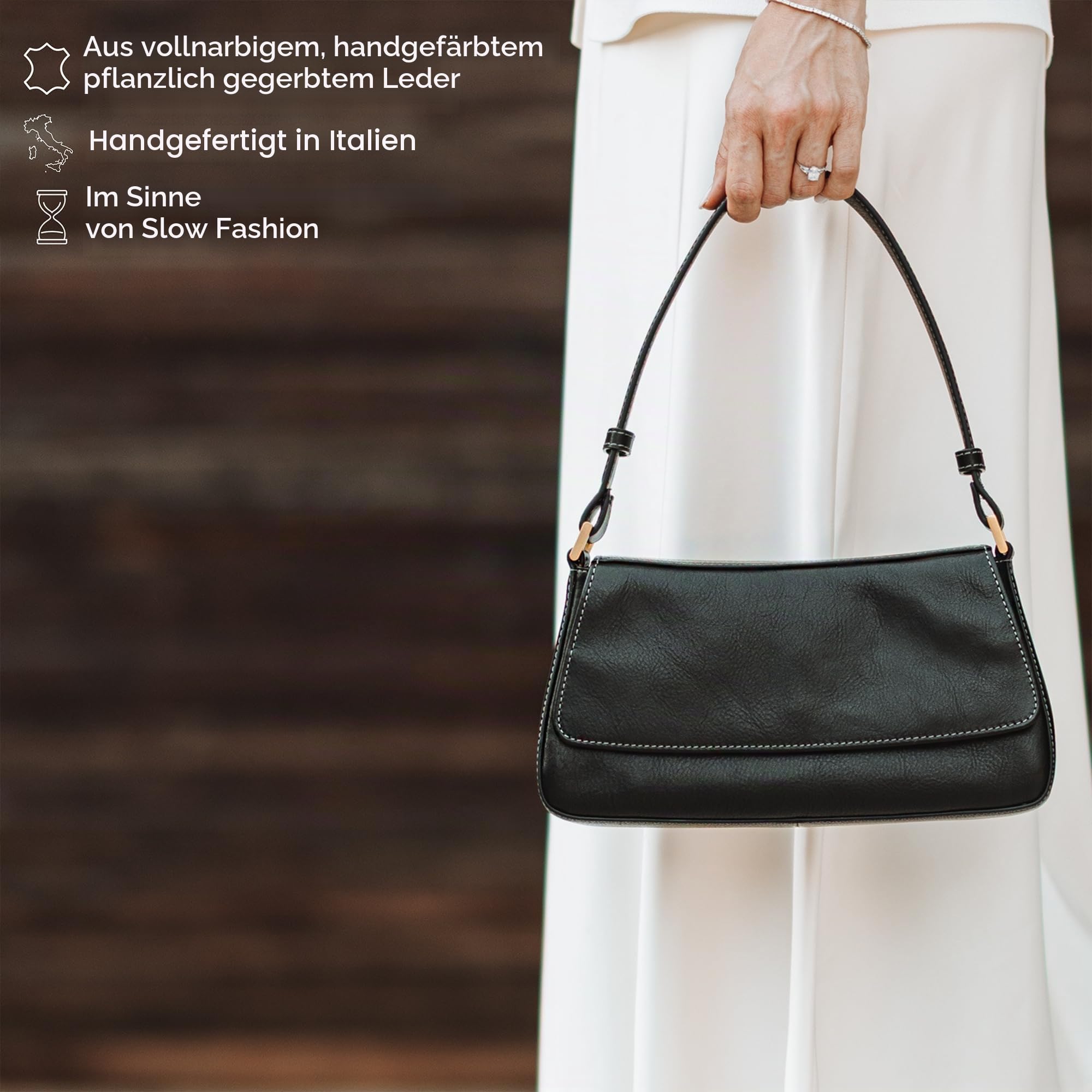 Time Resistance Lederhandtasche - Geldbörse aus Vollnarbenleder für Damen - Umhängetasche