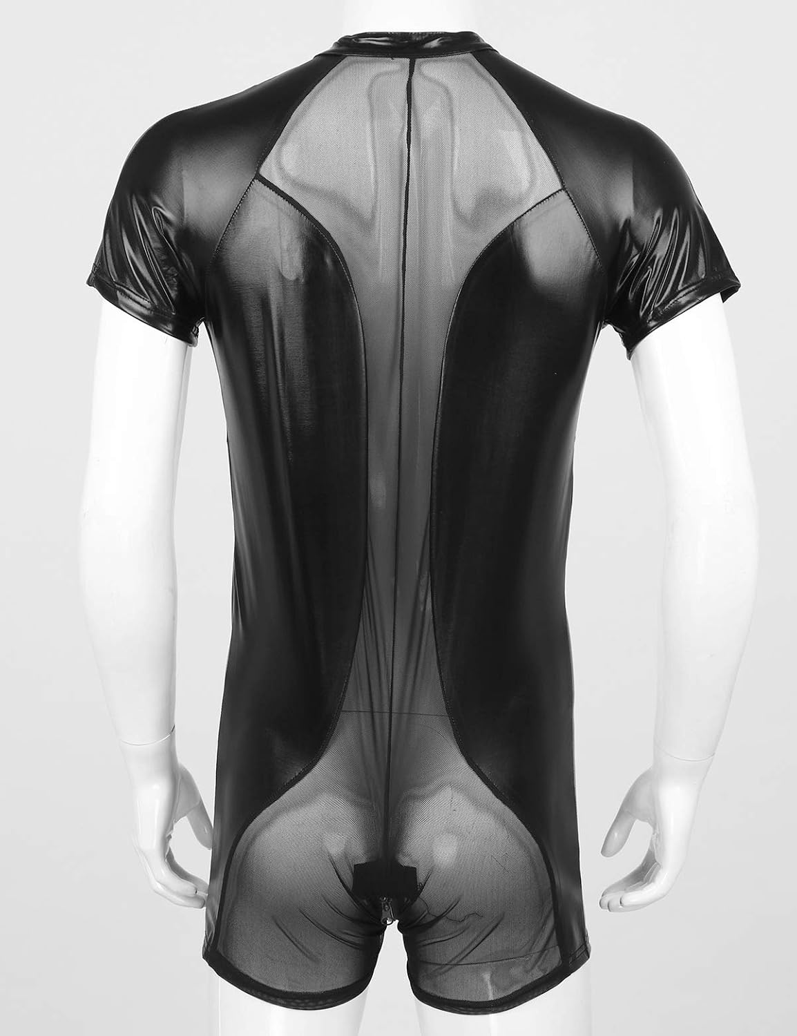 FEESHOW Men's Shiny Metallic Leotard Boxer Short Singlet Bodysuit Briefs Clubwear