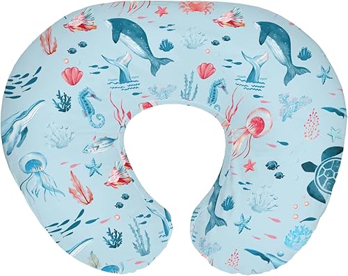 Lindas fundas de almohada de lactancia de animales marinos para niño y niña, tortuga, ballena, medusa, caballo marino, funda de almohada para