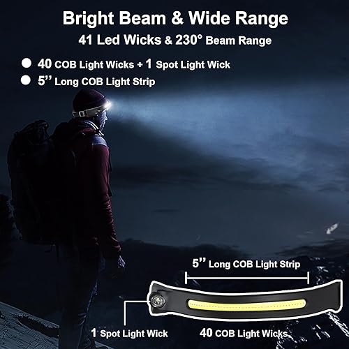 Miniatura 2 de Faros delanteros recargables, 4 paquetes, 230 de haz ancho potente, lámpara de cabeza LED con sensor de movimiento para adultos, 5 modos, equipo