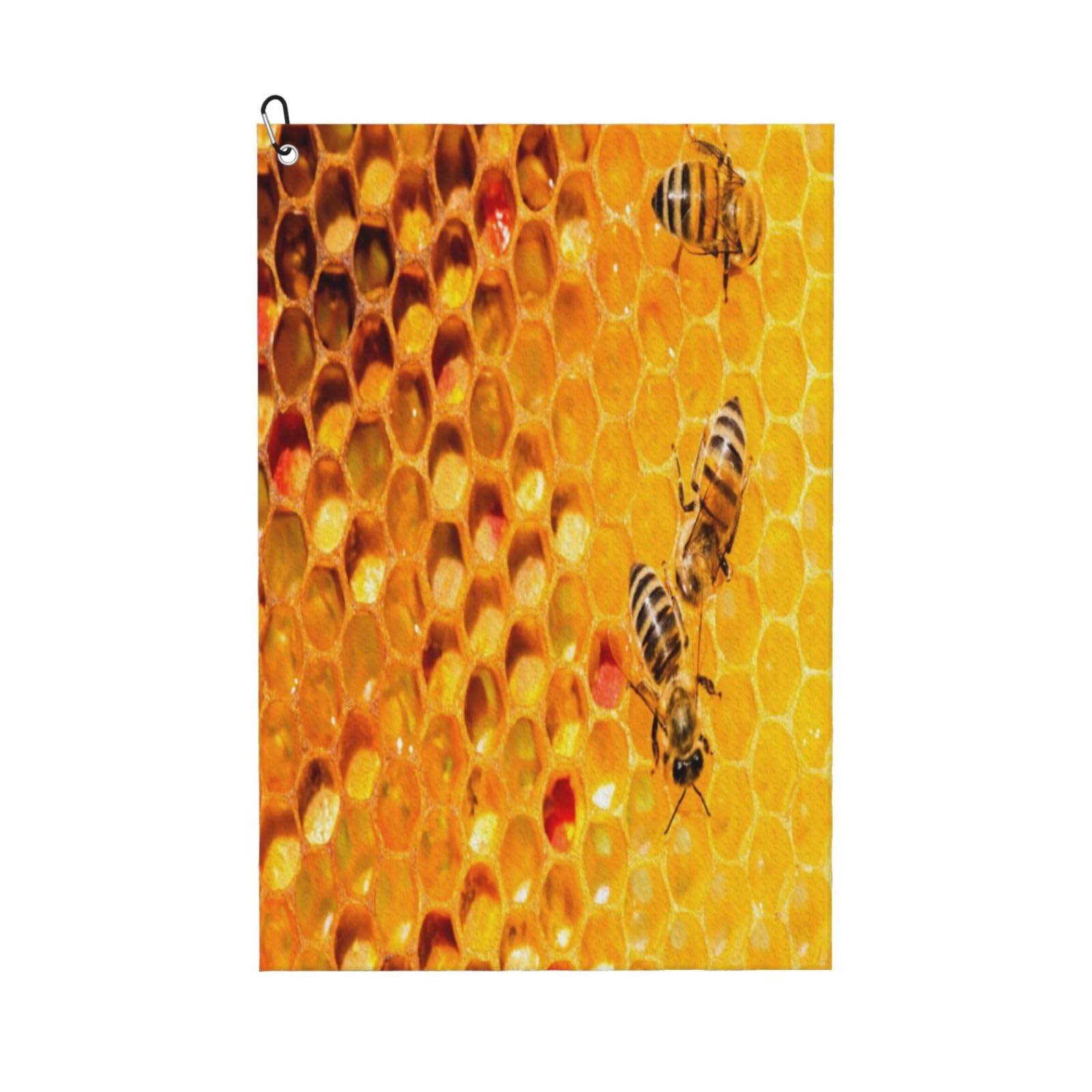 AOOEDM Bees On Hive Honeycomb Print Golf Towel with Carabiner Clip Absorbent Microfiber Golf Towel for Cleaning Golf Ball Club Putter Iron for Golf Bag Trolly Belt Loop 16" X 24"