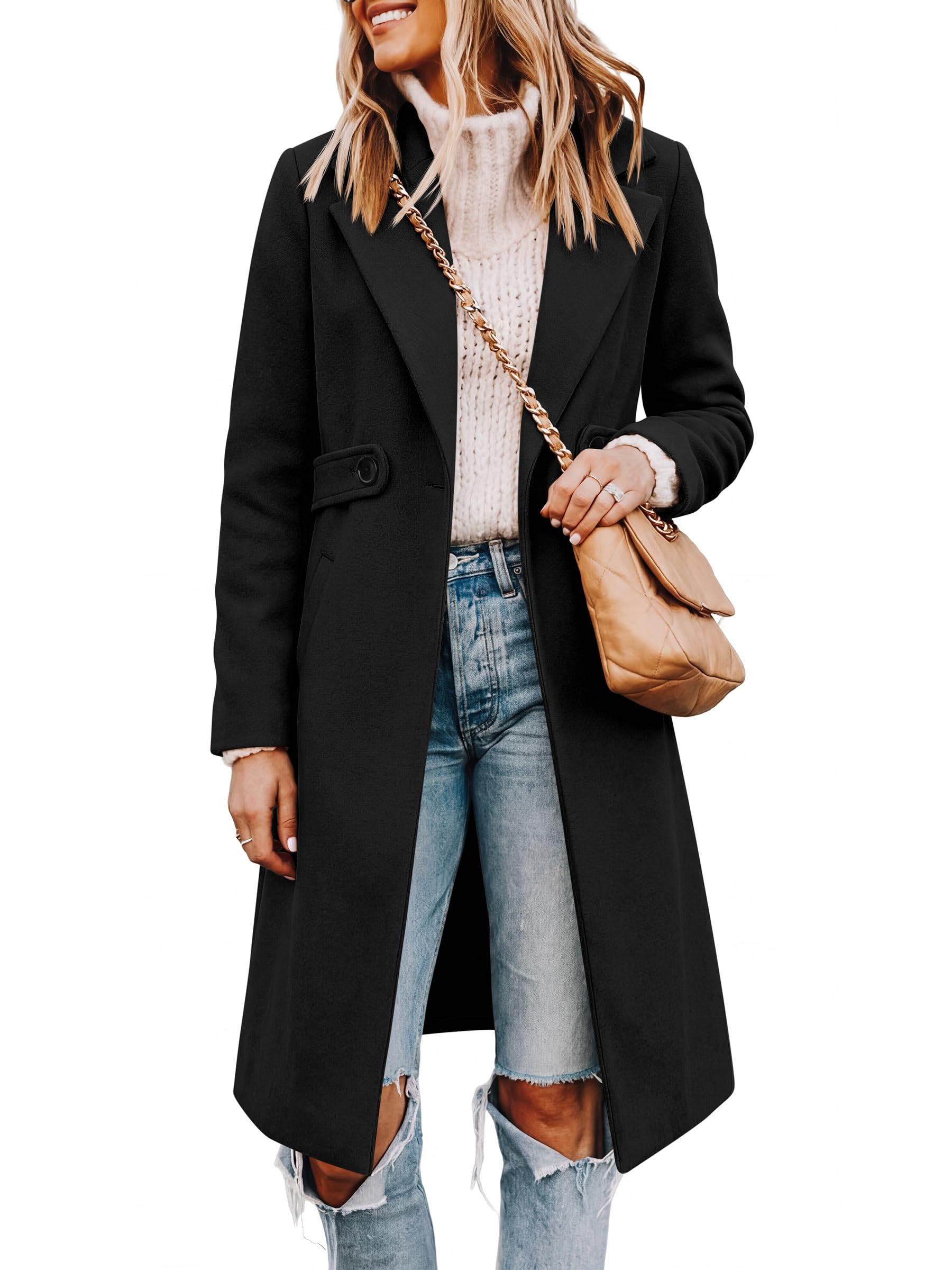 ANRABESS Winter Coats for Women Classy Double Breasted Belted Trench Coat