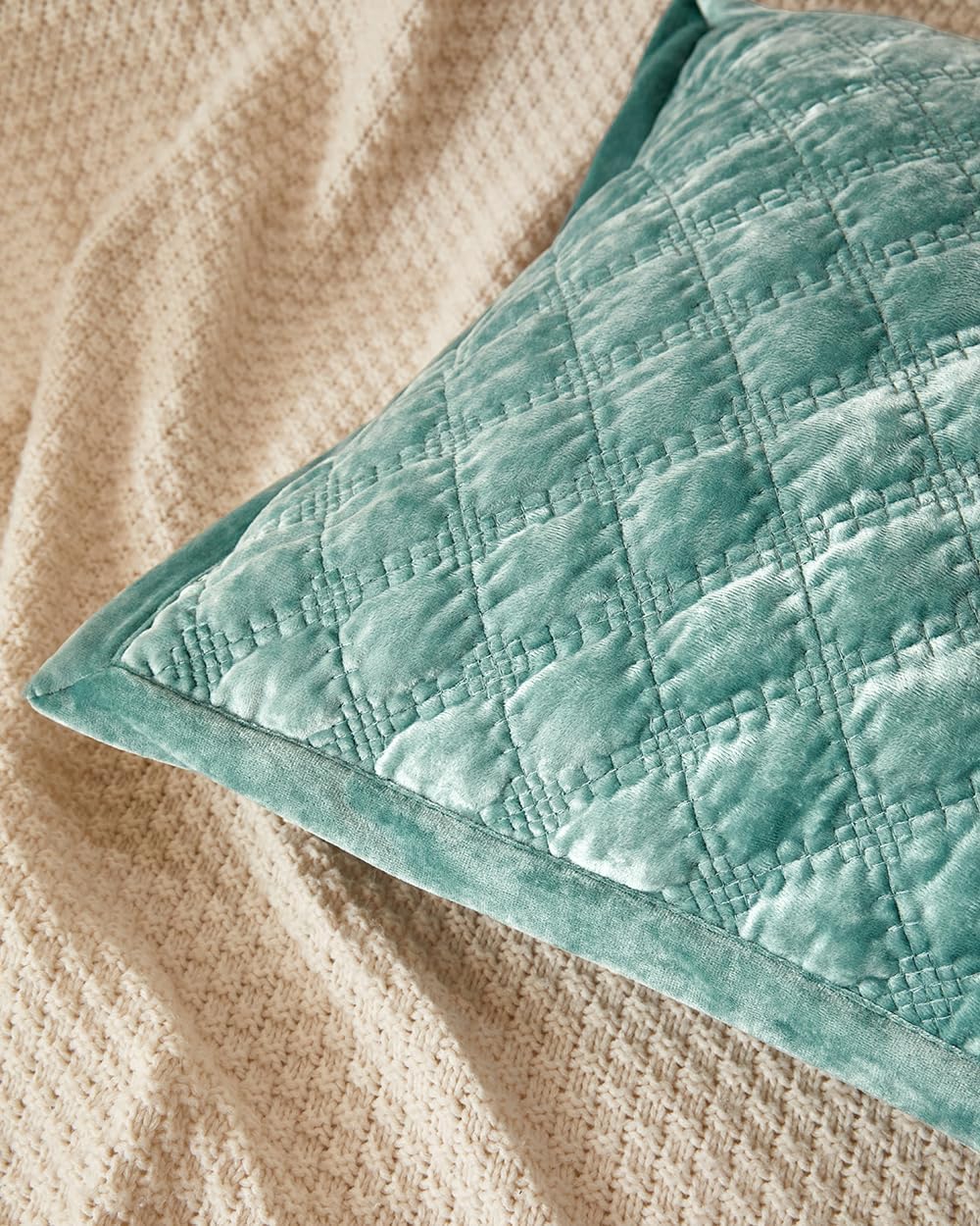 Standard Pillowcase 20X26 1 Piece Pillow Cover with Envelope Closure Rectangular Quilted Pillow Case Soft Decorative Texture Pillow Sham for Bed, Aqua Green