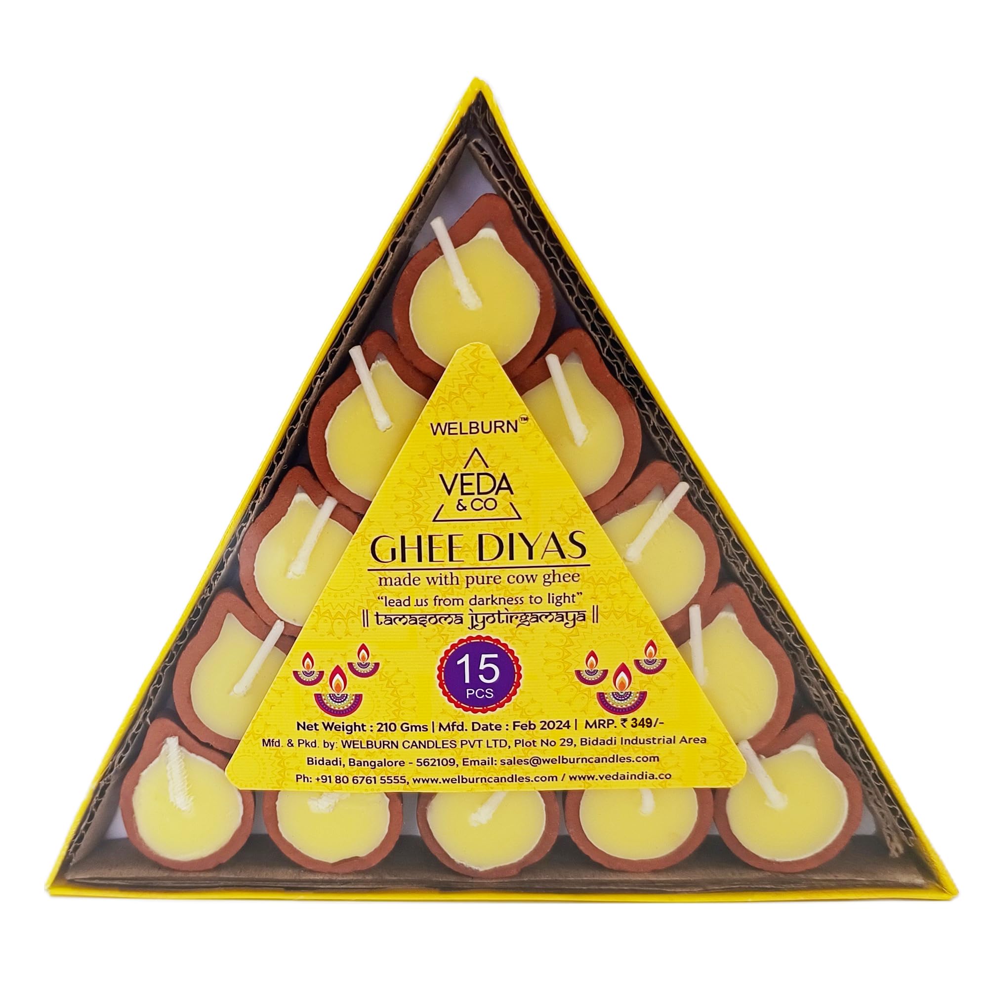 Welburn Veda&Co® Pure Cow Ghee Diya – 30 Pieces | Up to 45 Min Burn | Ghee-Filled Clay Diyas with Batti | Ready-to-Use for Daily Puja & Diwali | Premium Puja Diyas Set