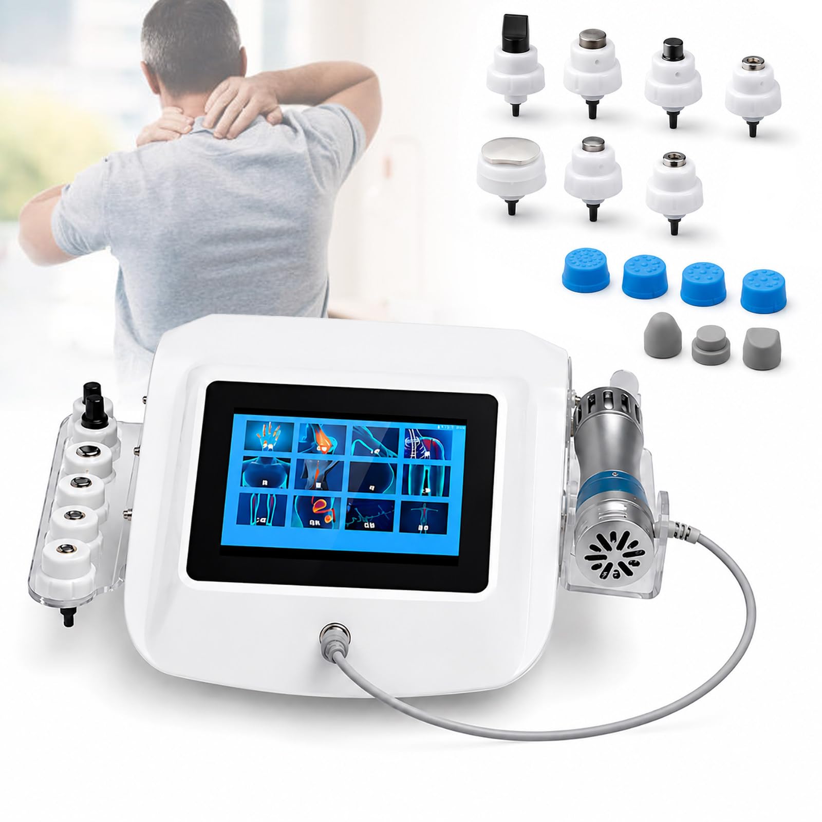 Stoßwellen-Impulsmassagegerät mit 7 Massageköpfen und 12 Modi, tragbares Entspannungsgerät für Nacken, Schultern, Rücken, Taille und Füße