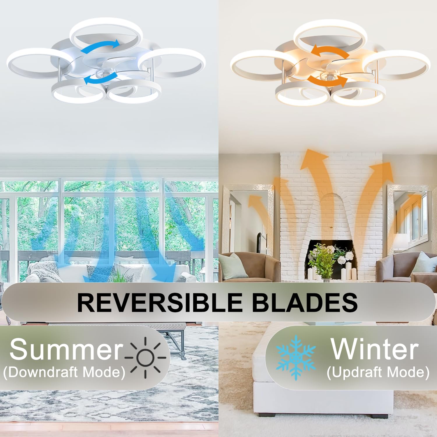 72W Deckenventilator mit Beleuchtung und Fernbedienung, Leise, APP Dimmbare LED Deckenleuchte mit Ventilator, 6-Gang-Einstellung Lampe mit Ventilator, Umkehrbare, Timer, Ø65CM, Weiß