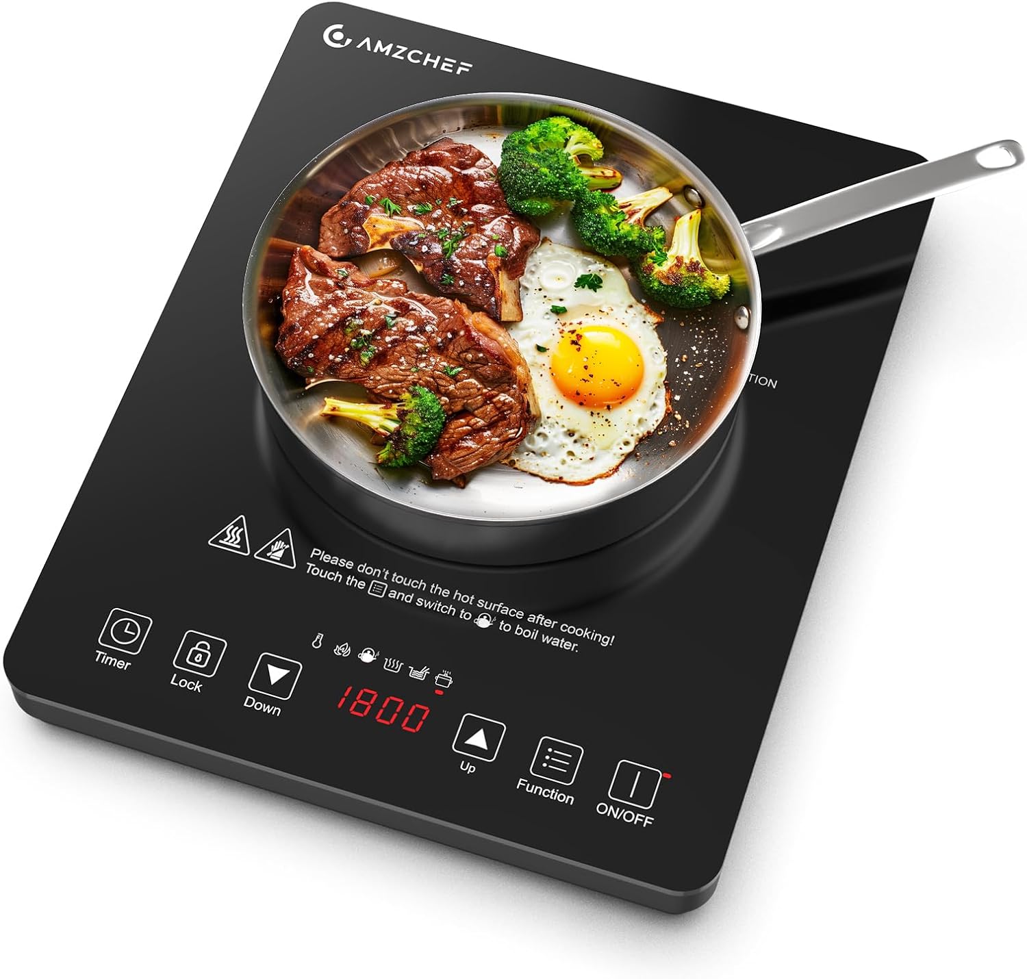 AMZCHEF Portable Induction Cooktop with 4 Preset Menus, 20 Temperature & Power Settings,1800W Countertop Burner, Safety Functions,4H Timer, Electric Hot Plate for Kitchen, RV, Apartment, Room