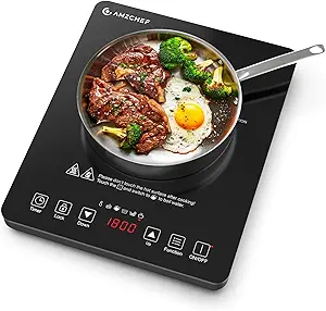 AMZCHEF Portable Induction Cooktop with 4 Preset Menus, 20 Temperature & Power Settings, 1800W