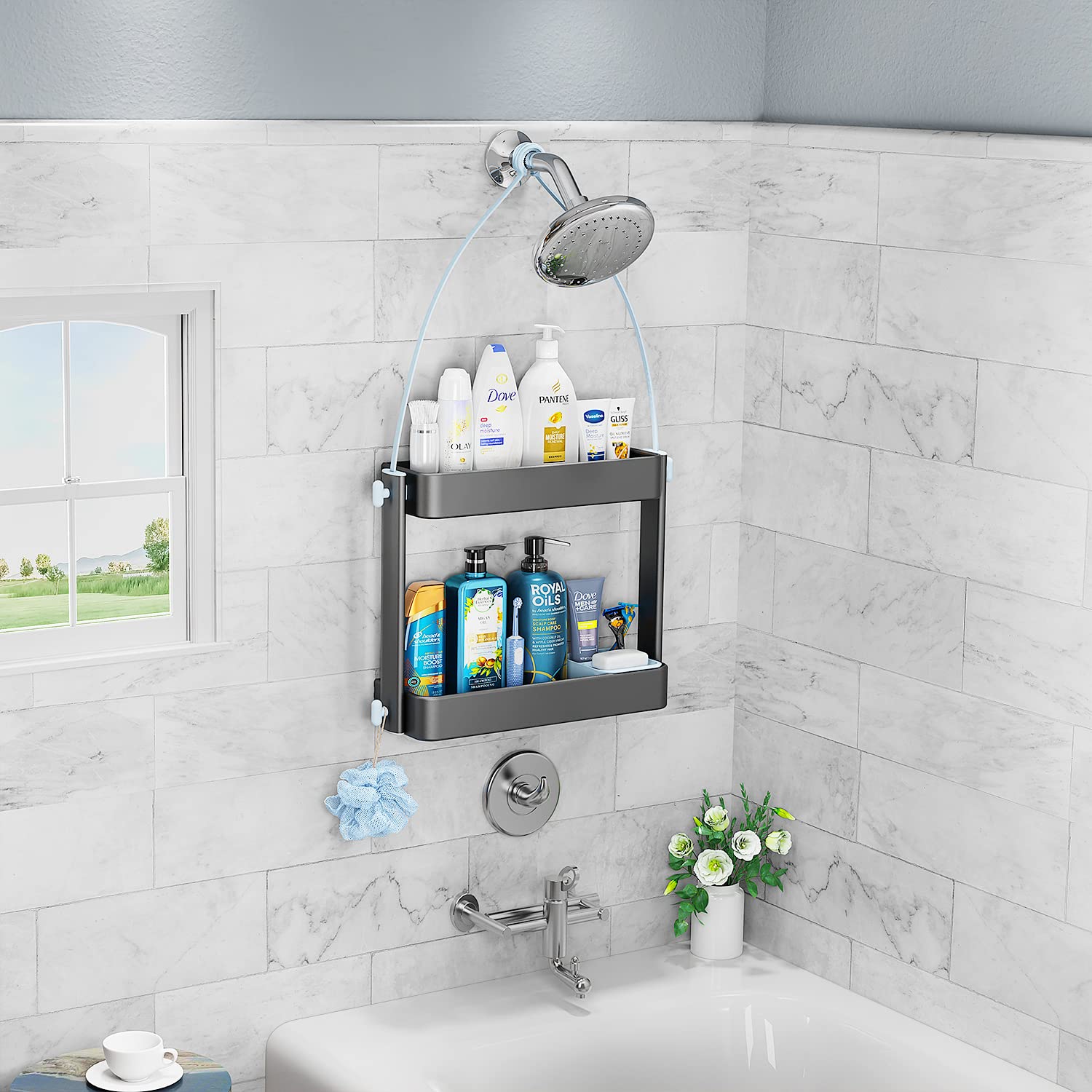 ADOVEL Shower Caddy Hanging, 2 in 1 Shower Caddy Over Shower Head/Door