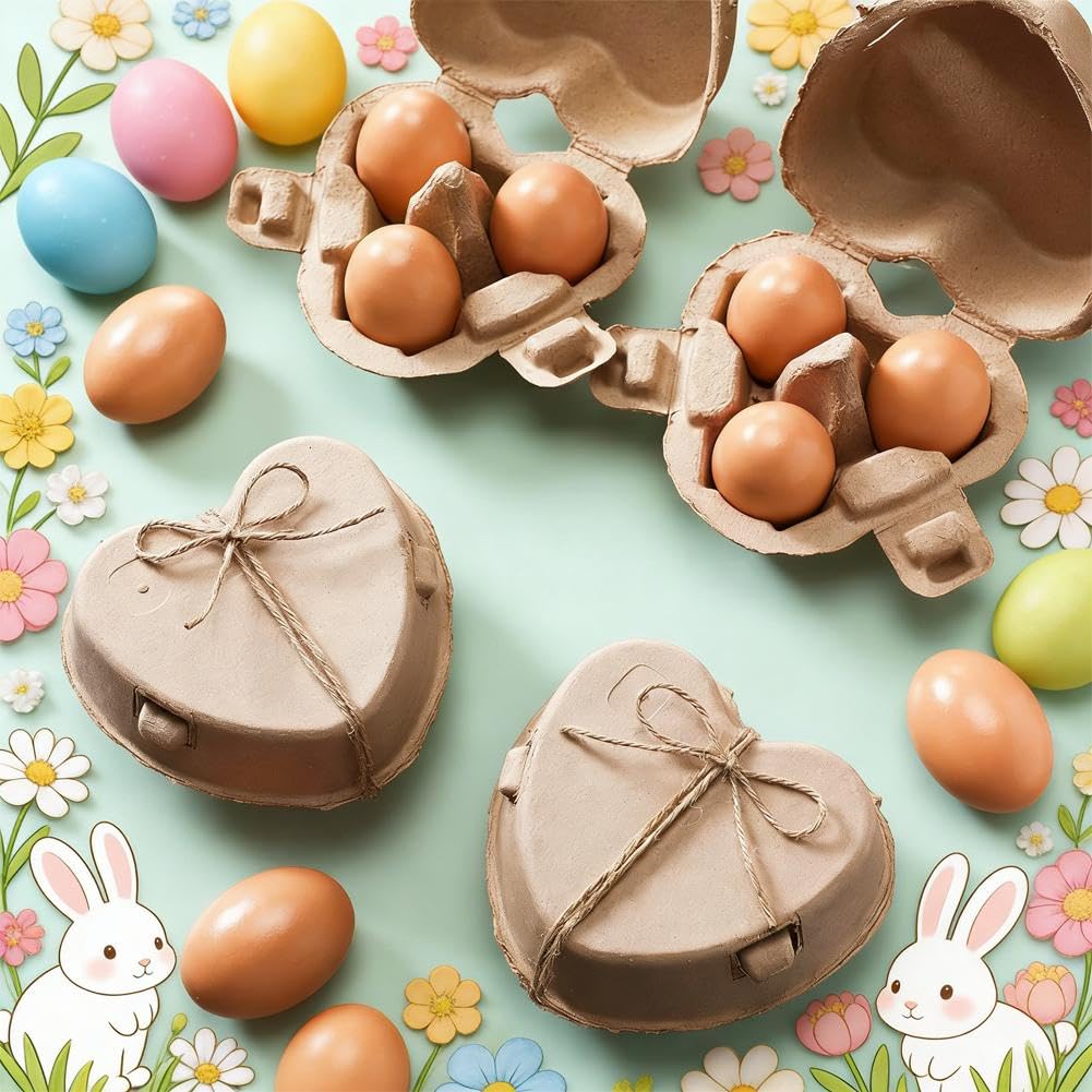 Eierkartons in Herzform, umweltfreundliche braune Zellstoffverpackung für frische Eier auf dem Bauernhof, perfekt für Feiertage und Geschenke, 80 Stück