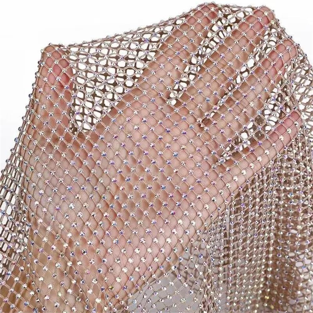 Tejido de malla elástica, Borde neto elástico de la tela malla con cuentas diamantes imitación del brillo 50x120cm multicolor(7)