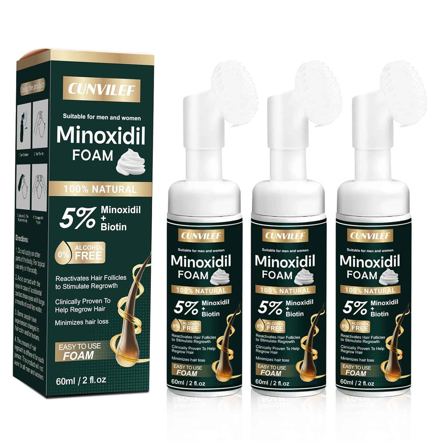 5% Minoxidil Foam for Men and Women Hair Growth, Slows Hair Loss and Promotes Hair Regrowth Treatment for Women and Men, Thicker Hair(6.33oz Pack of 3)